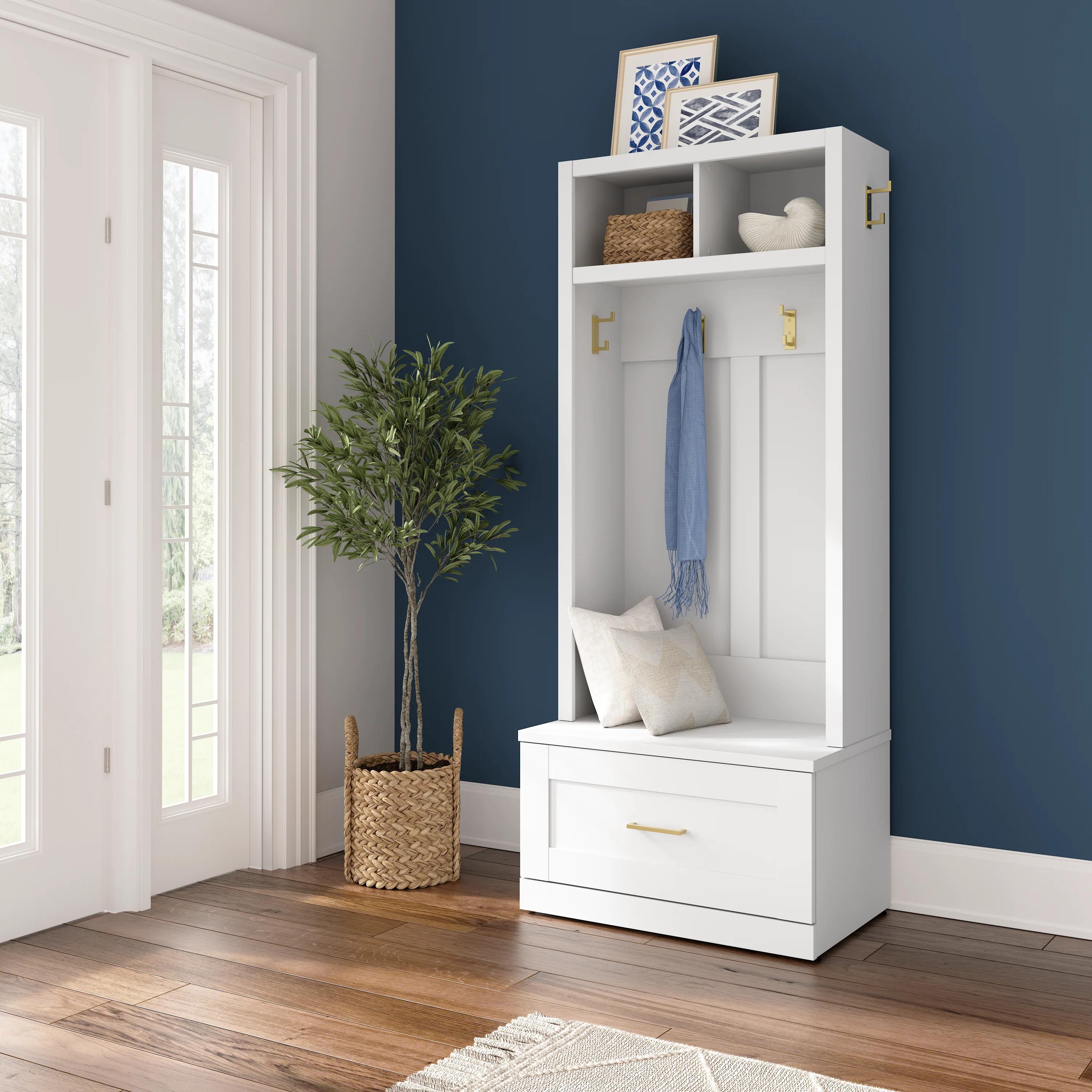 Hampton Heights Entryway Storage Set with 30W Hall Tree and Shoe Bench with Drawer