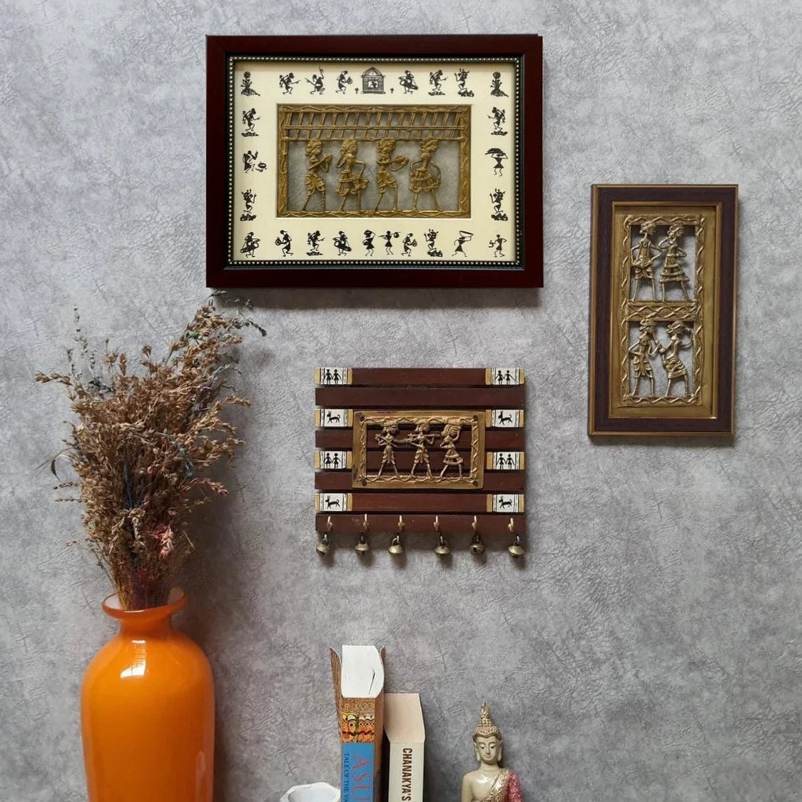 Dhokra Warli Wall Hanging & Key Holder (set of 3) - Wall Decor - Home Decor