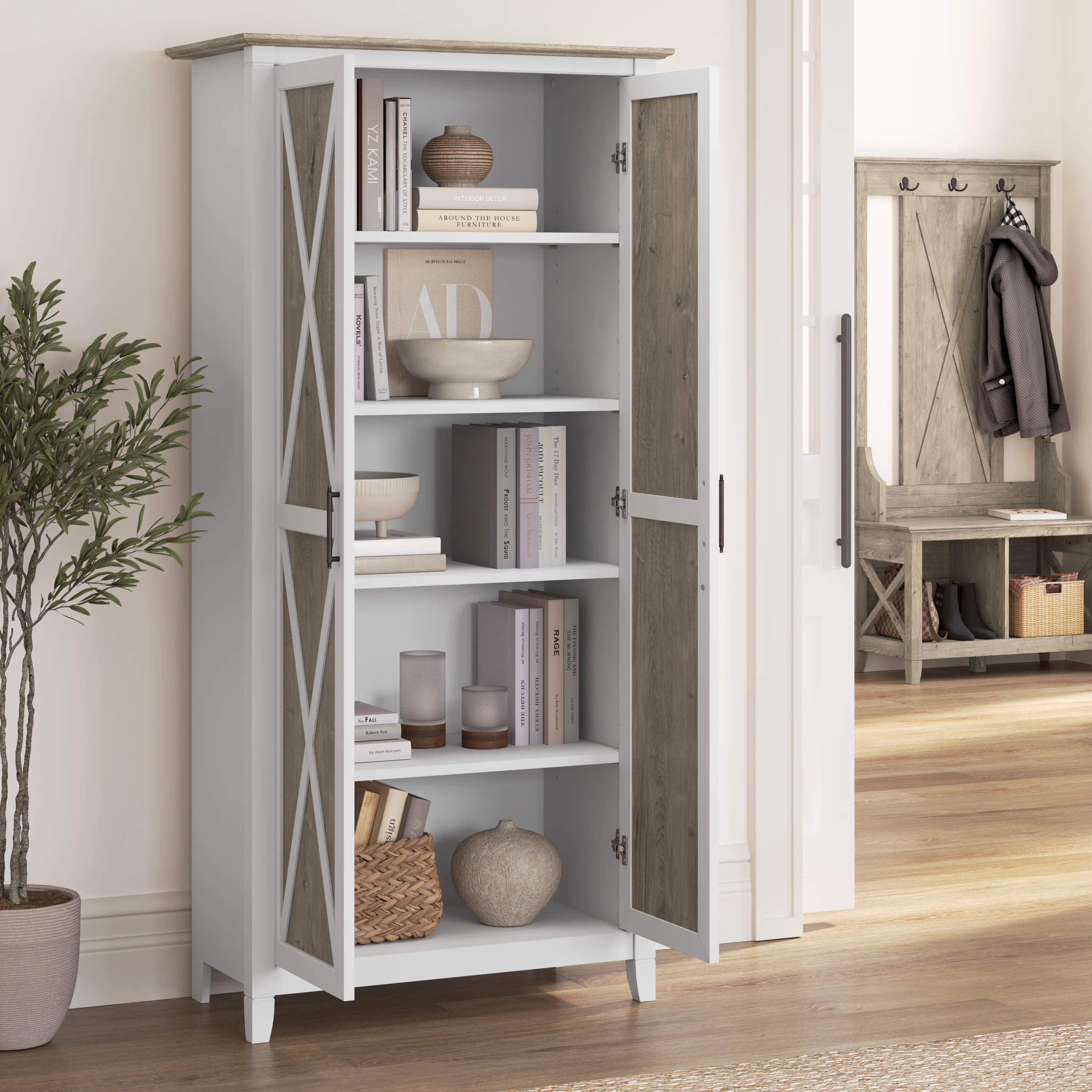 Key West Tall Storage Cabinet with Doors and Shelves