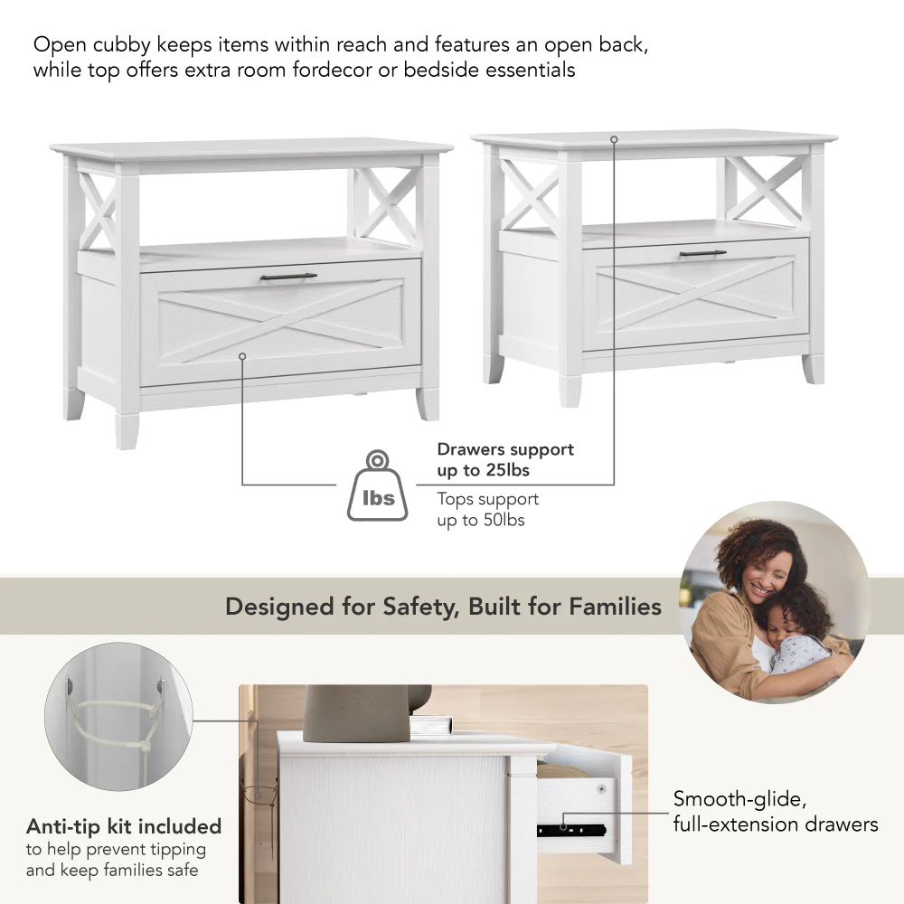 Bush Home Key West 32W Nightstand with Drawer - Set of 2