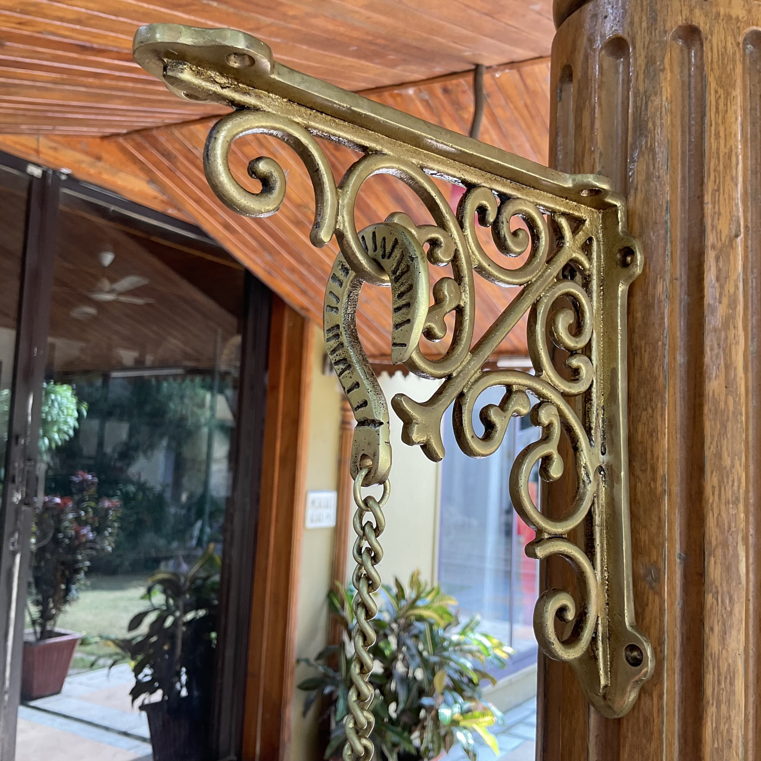 Shanku Chakra Hanging Diya With Brackets (Set is 4) - Brass Wall Hanging - Temple Decor