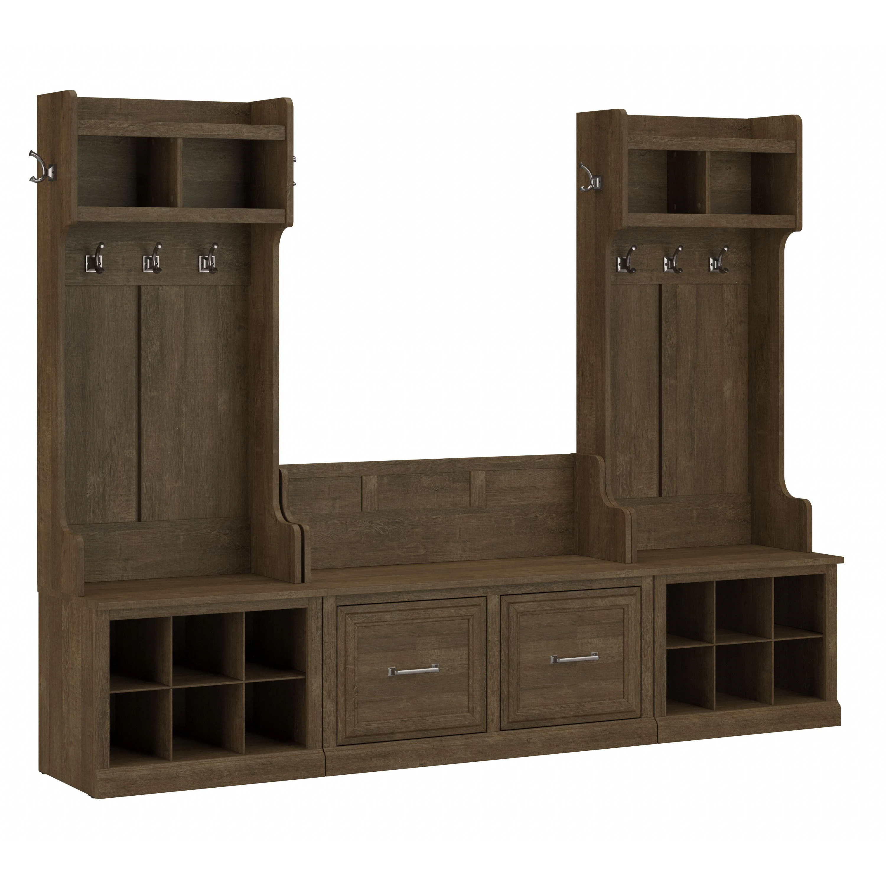 Woodland Entryway Storage Set with Hall Trees and Shoe Bench with Doors