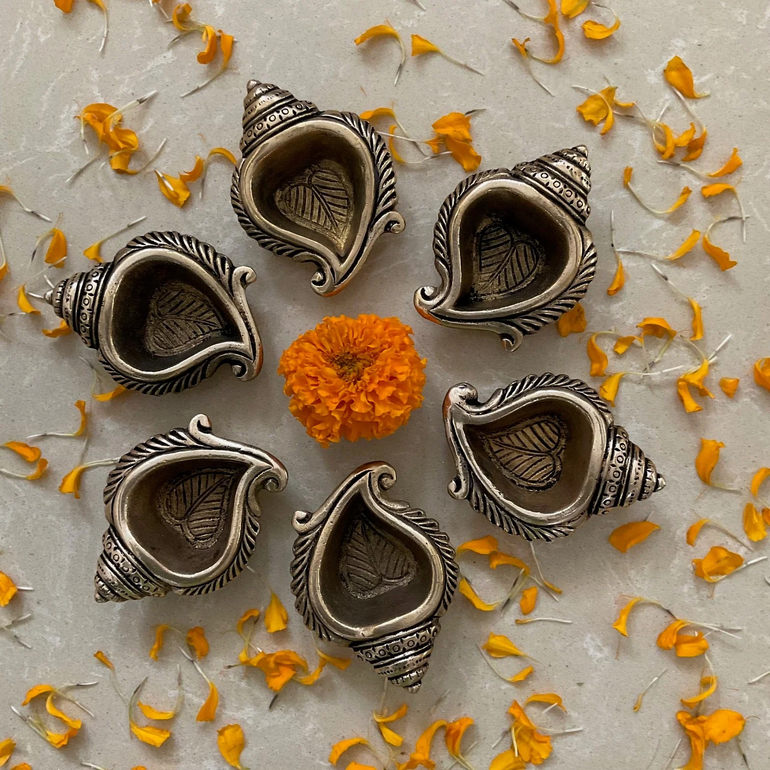 Small Shank Diya  (Set of 6) - Handmade Brass lamp - Decorative