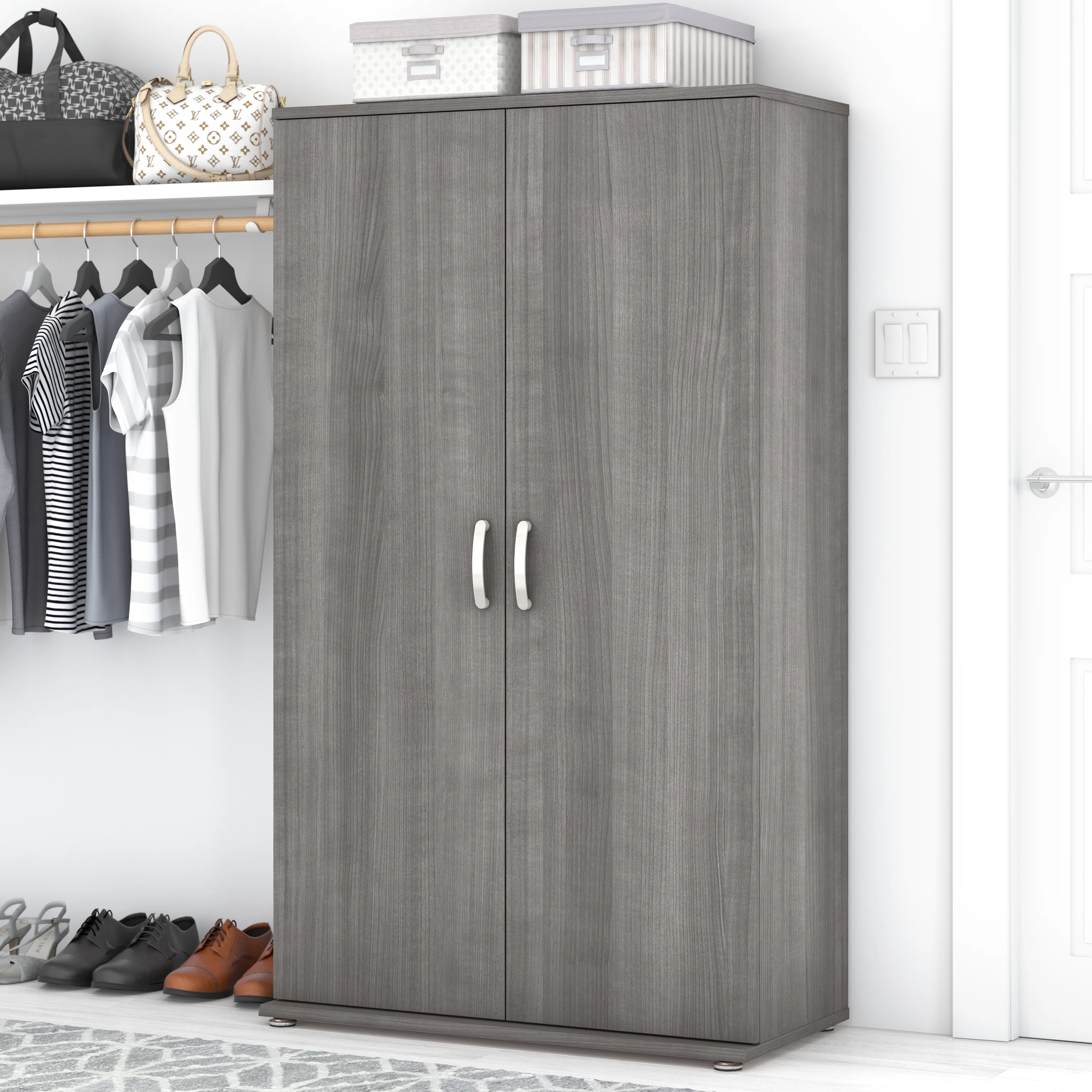 Universal Tall Clothing Storage Cabinet with Doors and Shelves