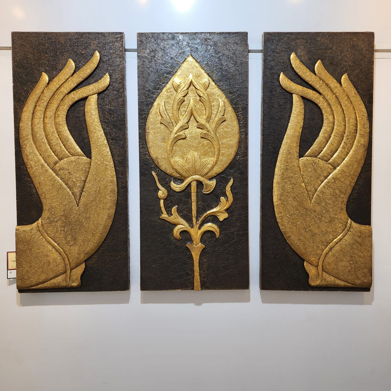 Buddha Hand and Lotus Bud Brass Wall Hanging