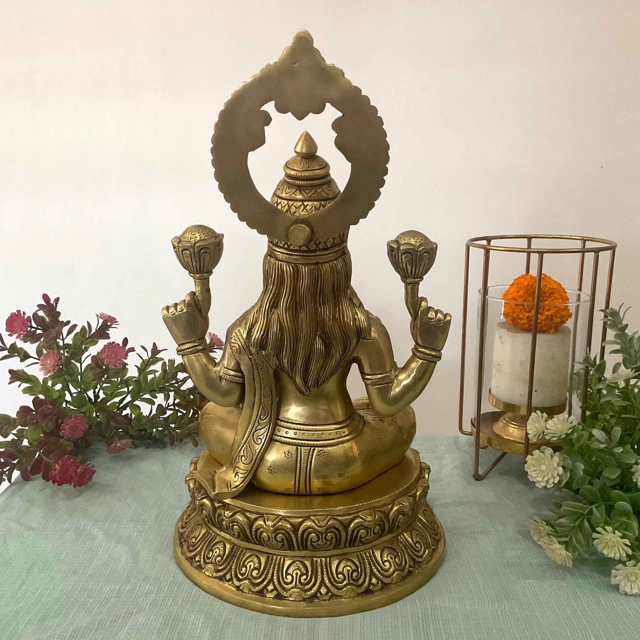14 Inch Goddess Lakshmi Brass Idol - Goddess of Fortune, Wealth, Prosperity - Pooja Statue