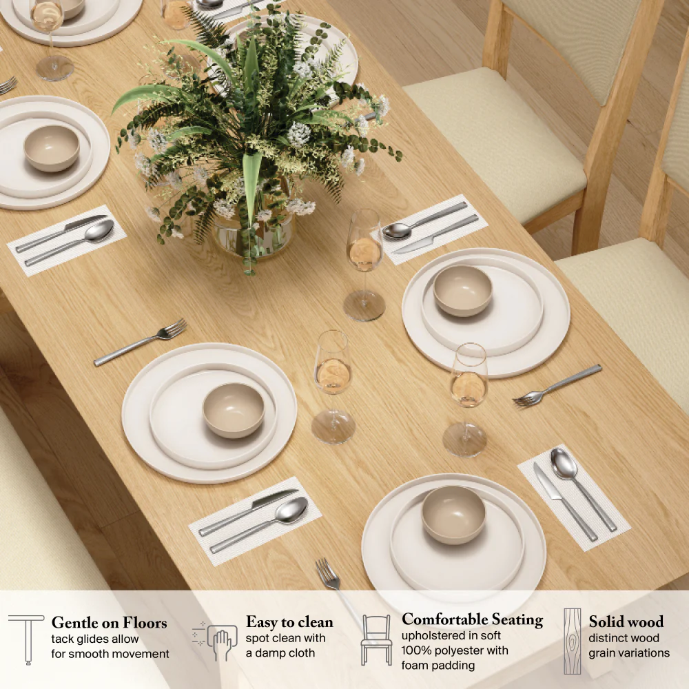 Bush Home Key West 70W Cross Base Dining Table with 2 Upholstered Cross Back Chairs and 2 Benches