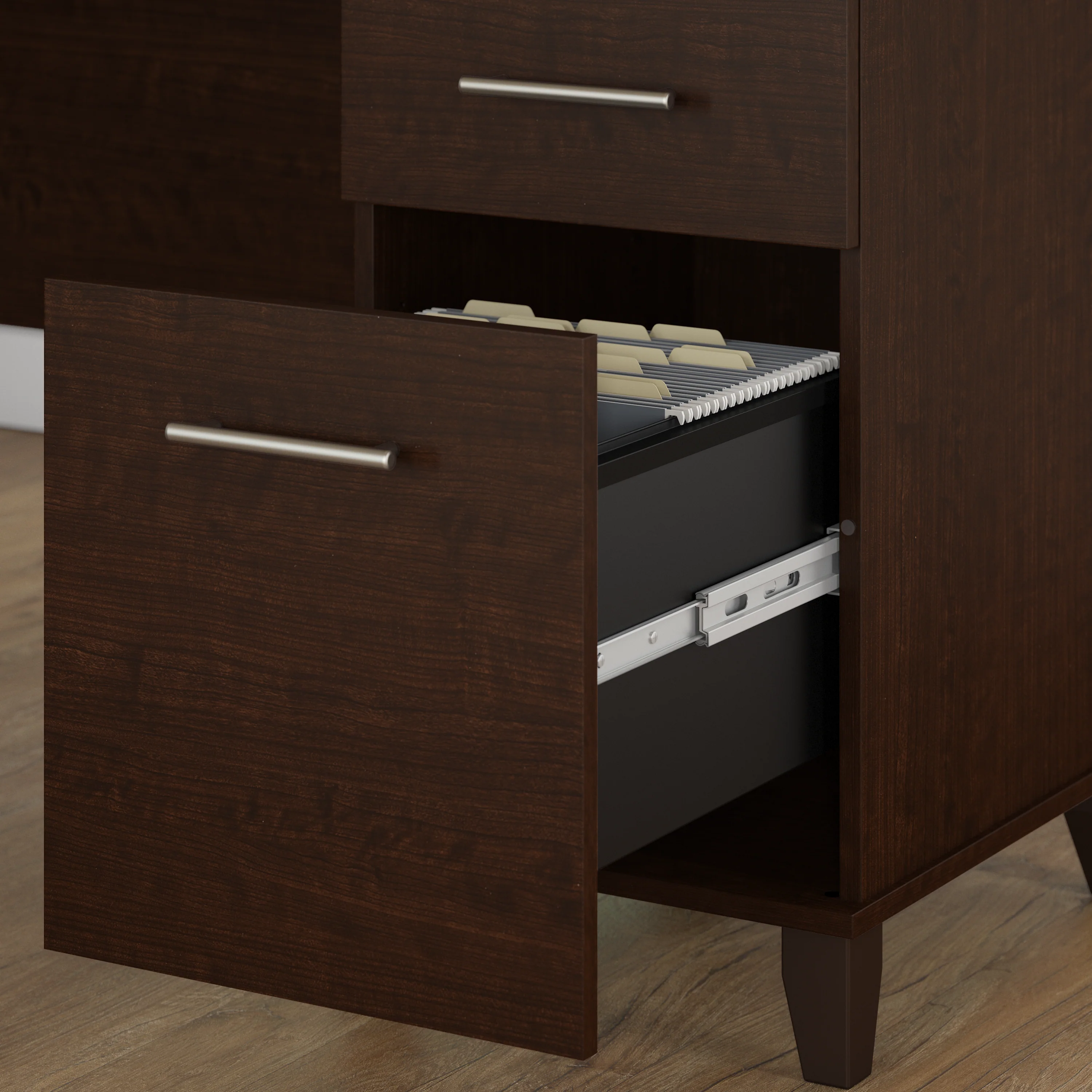 Somerset 60W Office Desk with Lateral File Cabinet and 5 Shelf Bookcase