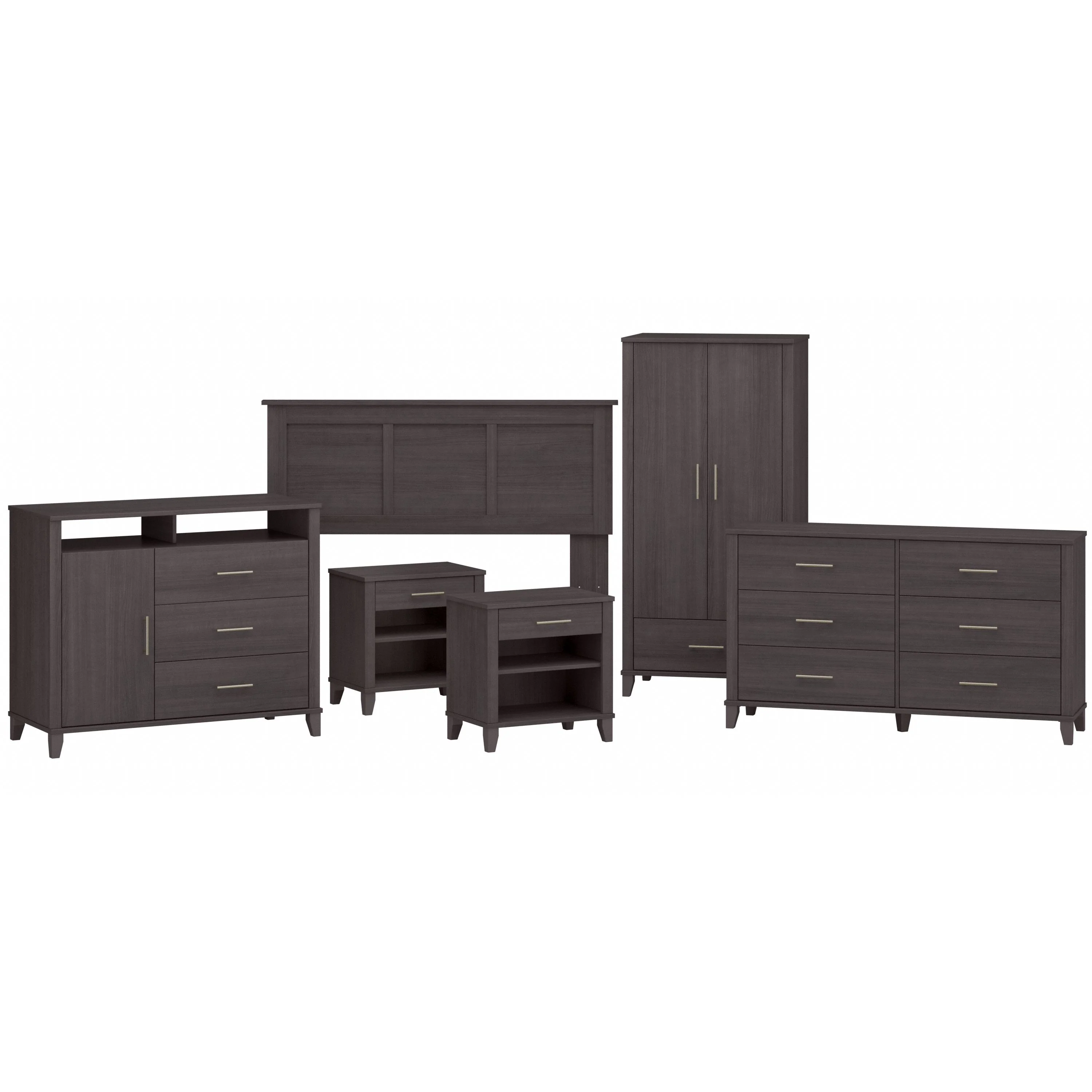 Somerset 6 Piece Bedroom Set with Full/Queen Size Headboard and Storage