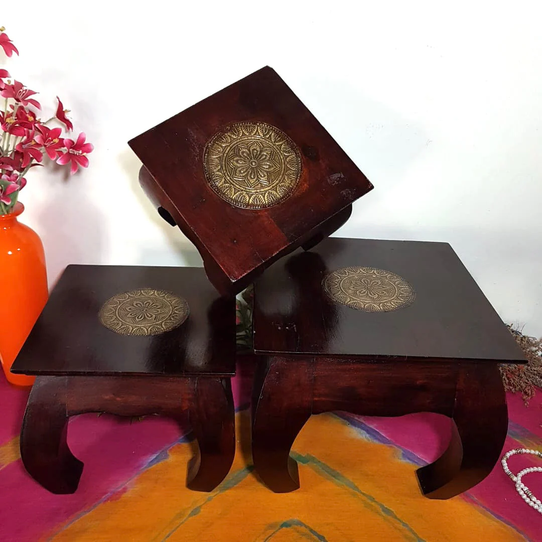 Square Wooden Chowki For Idols And Pooja (Set of 3)
