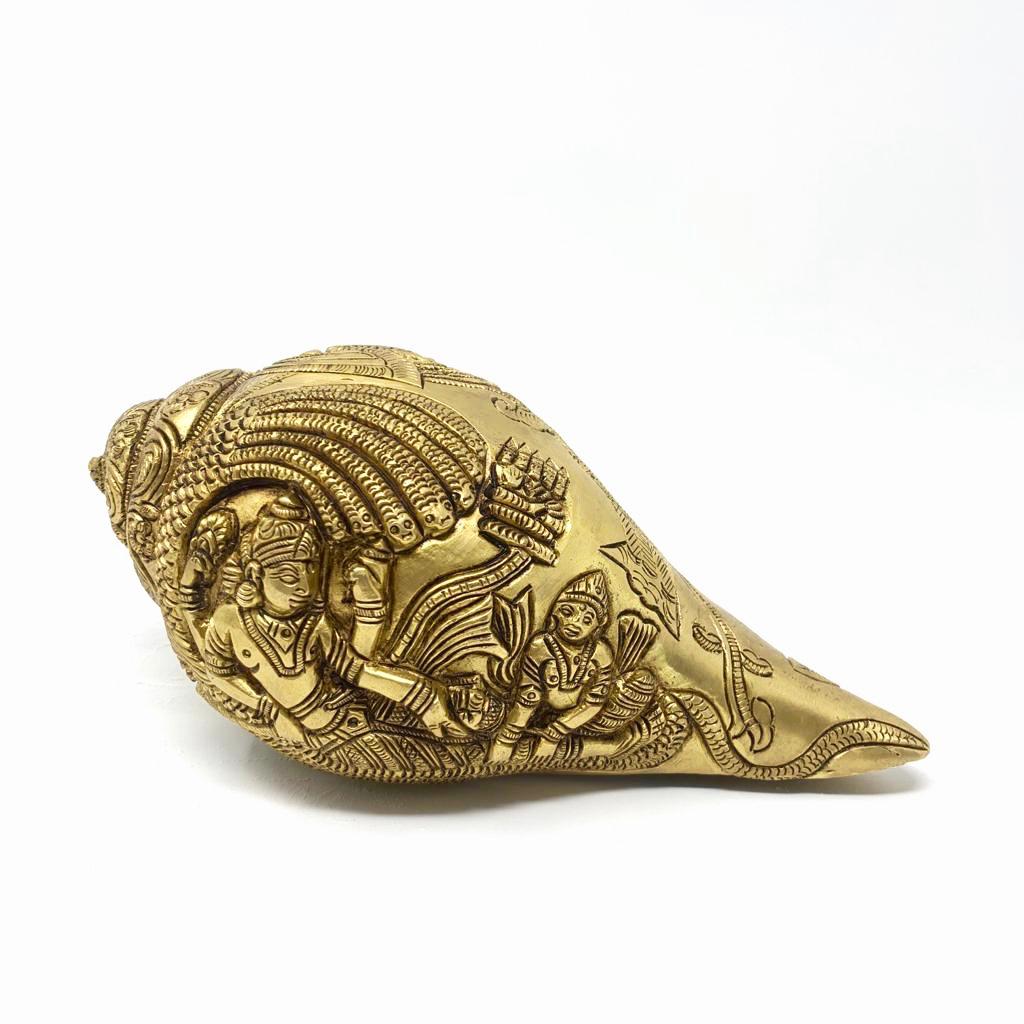 Sheshnag Lord Vishnu Brass Conch (Shank) 8 Inches - Decorative Home Decor