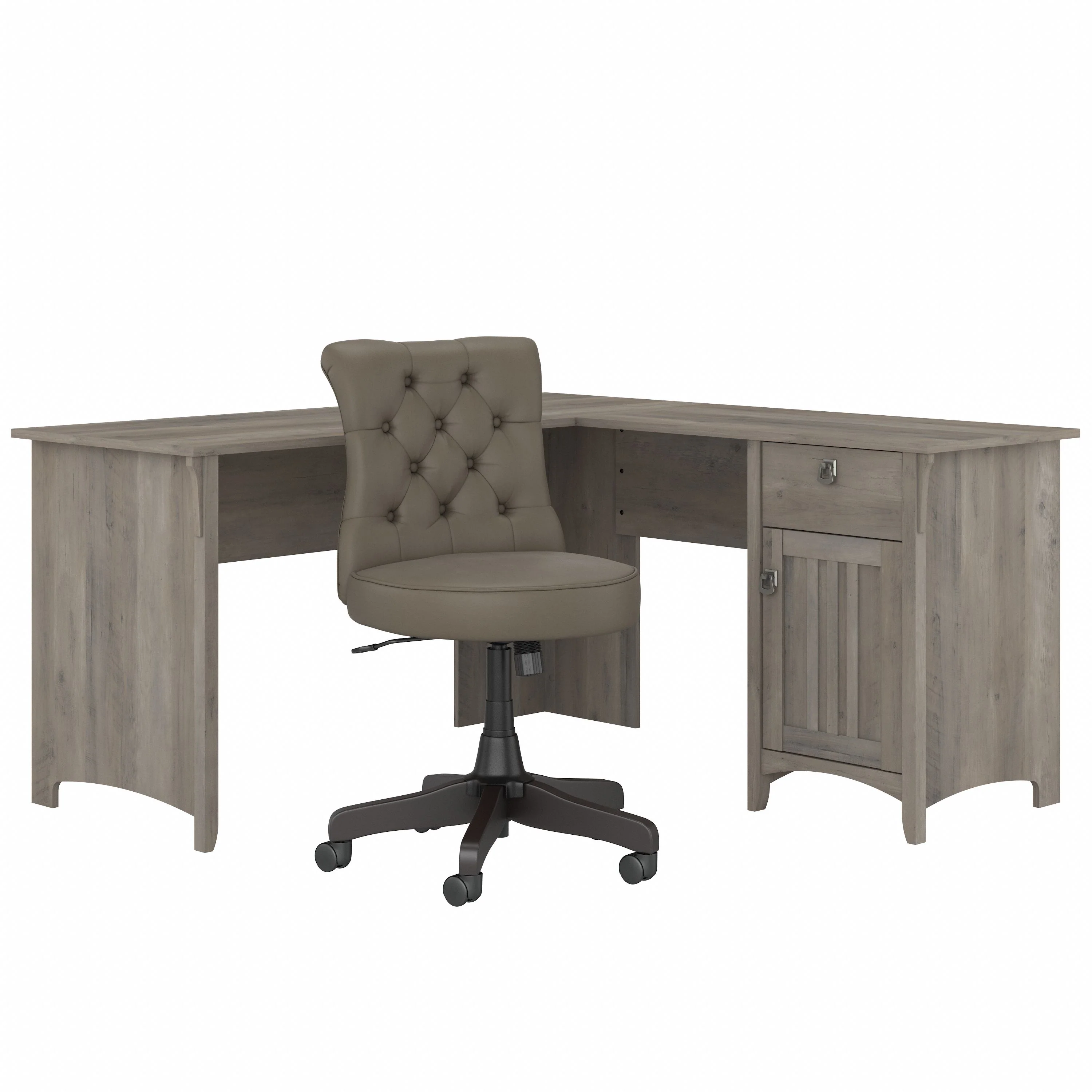 Salinas 60W L Shaped Desk with Mid Back Tufted Office Chair