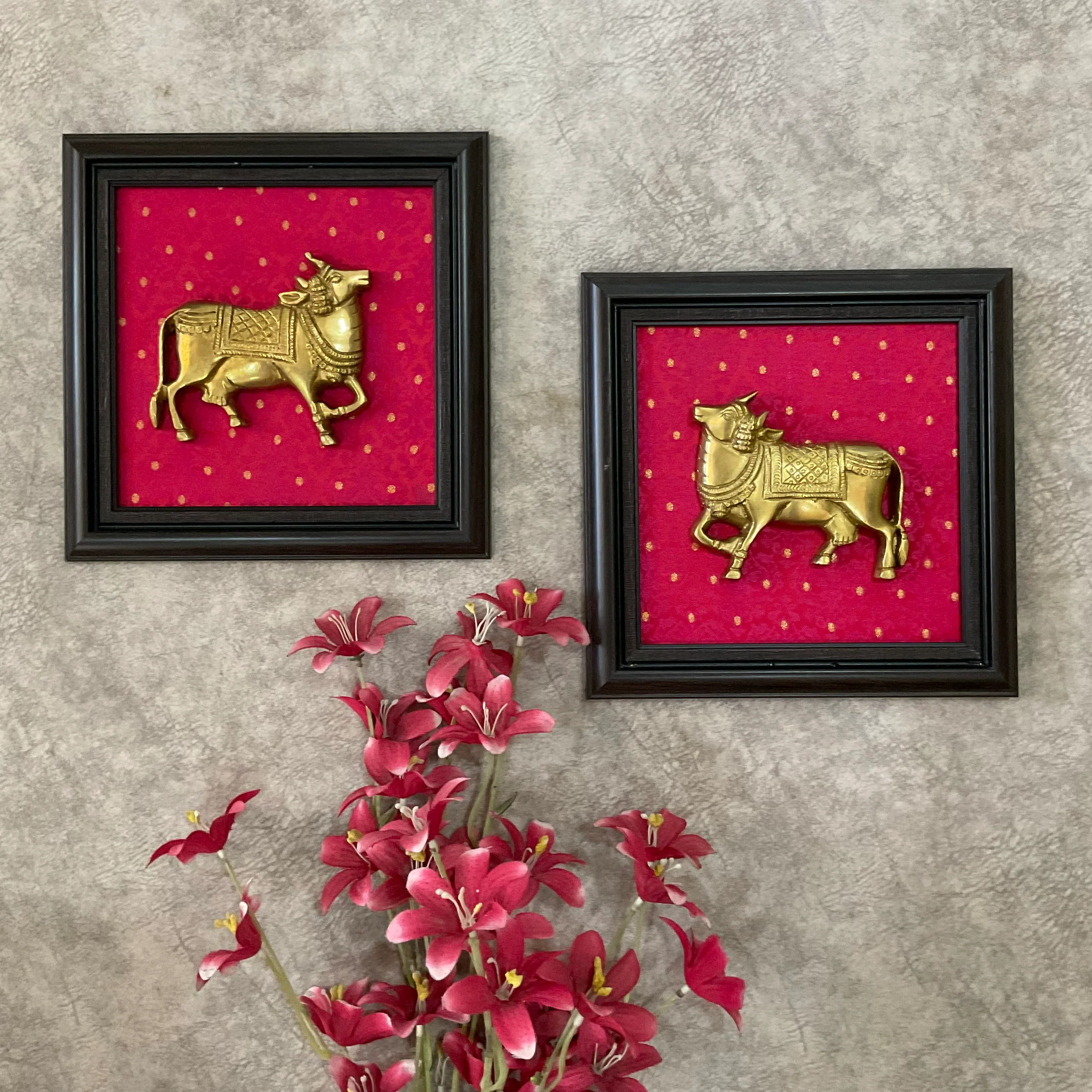 Pichwai Cow Brass Wall Decor (Set of 2) - Traditional Wall Hanging