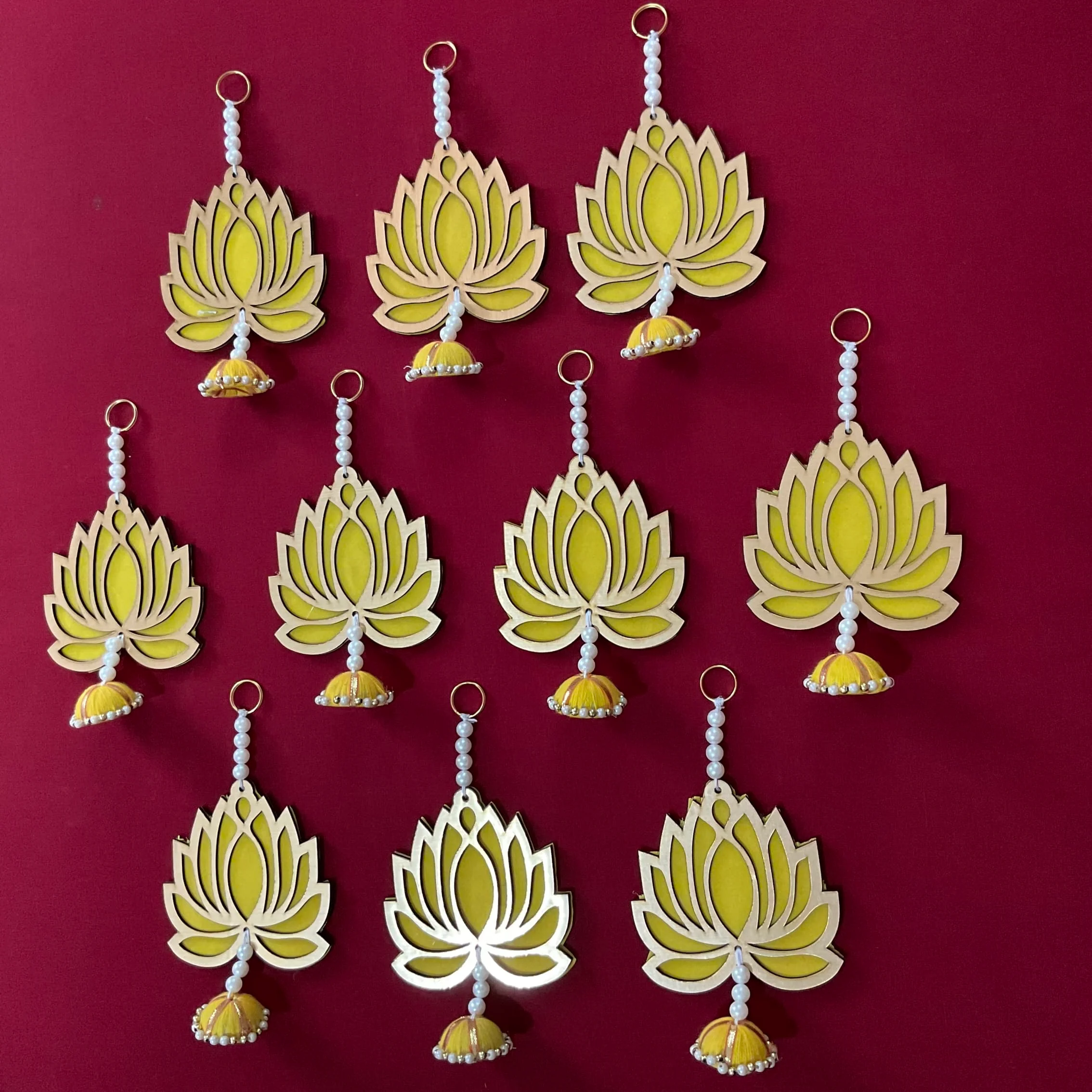 Yellow Lotus Hanging (Set of 10) - Festive Decoration Wall Hanging