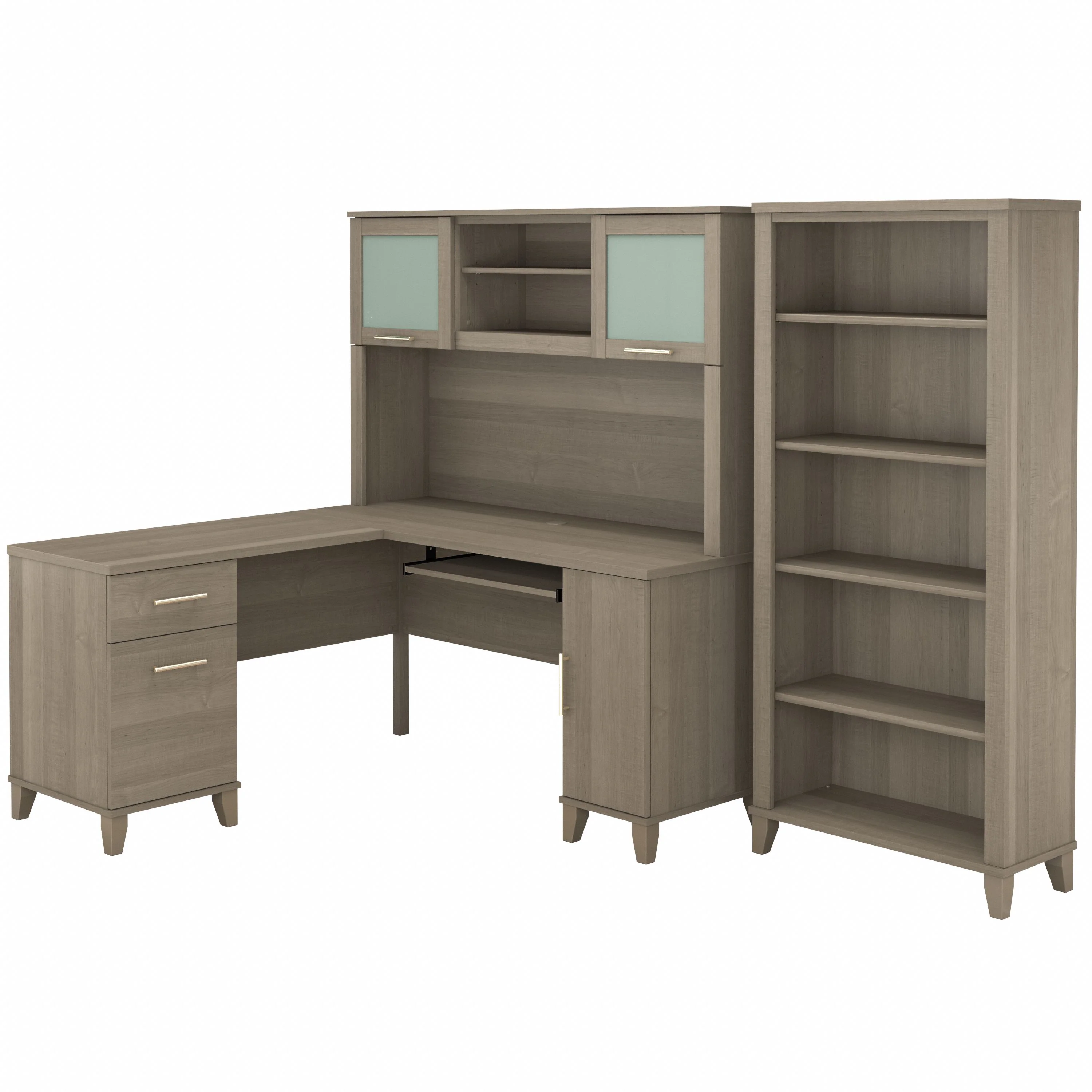 Somerset 60W L Shaped Desk with Hutch and 5 Shelf Bookcase