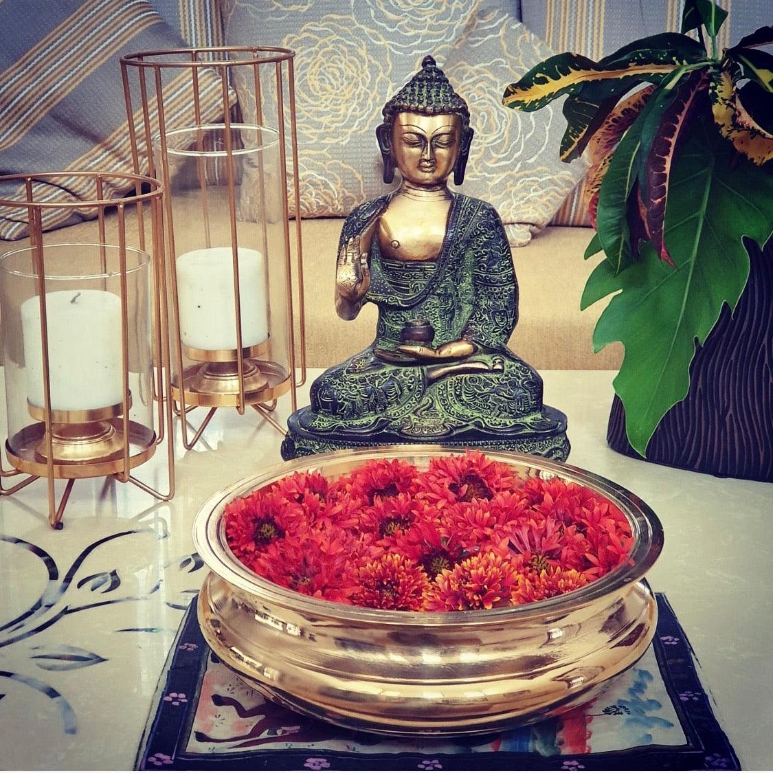 Buddha Idol and Urli Set - Brass Home Decor