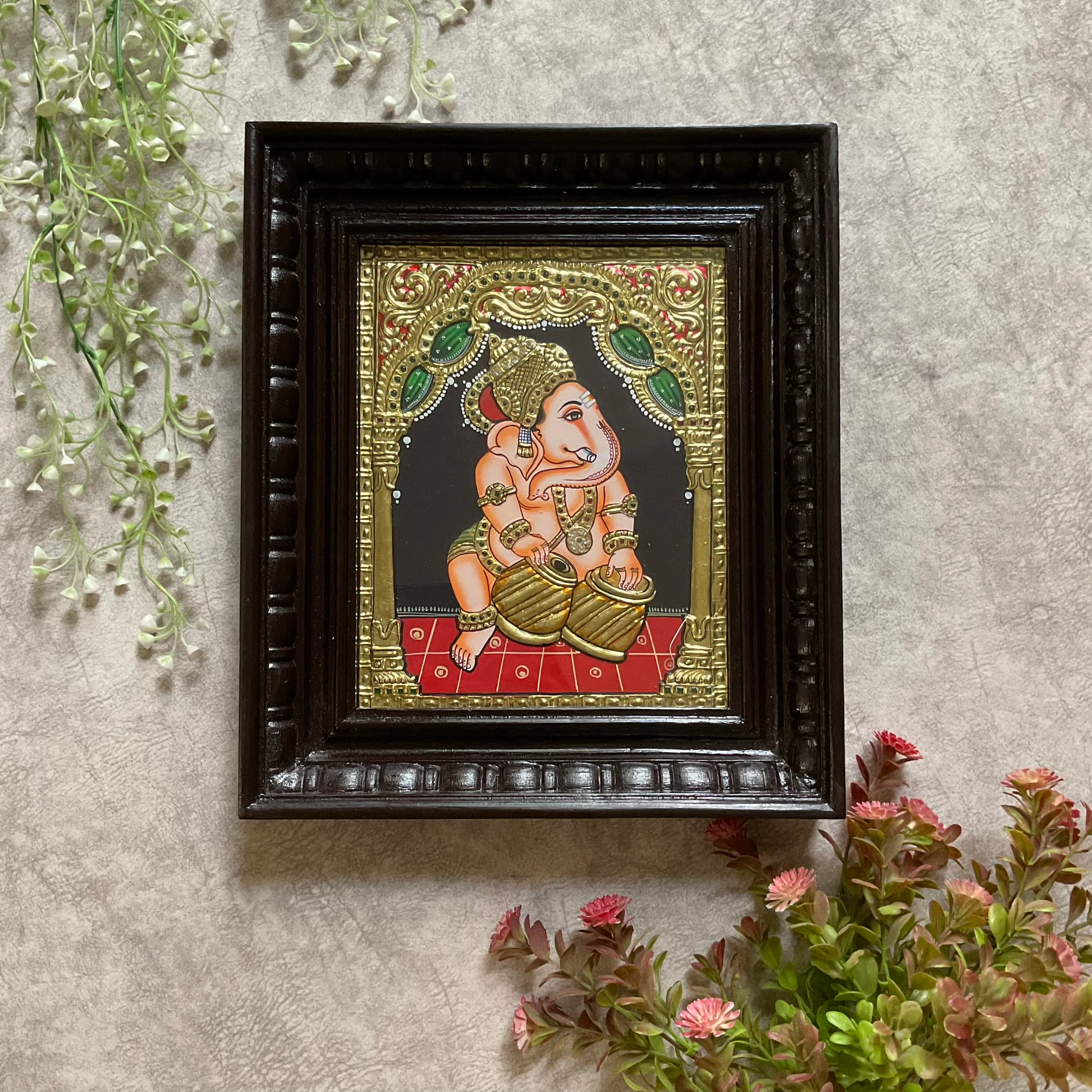 Lord Ganesha Tanjore Painting (Set of 3) - Traditional Wall Art
