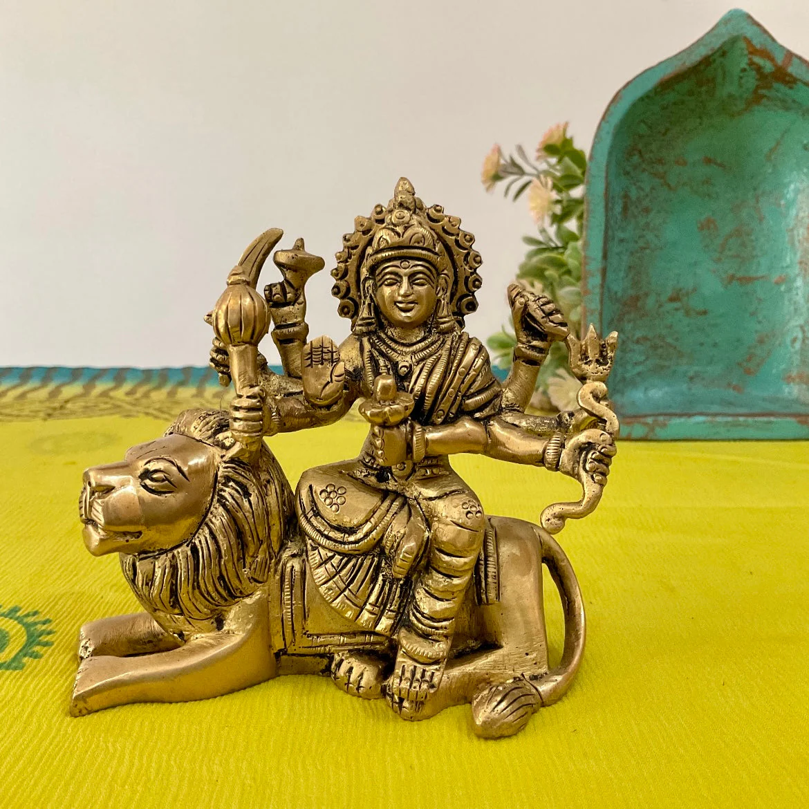 4 Inches Ma Durga Brass Idol -  Hindu God Statue - Decorative Murti
