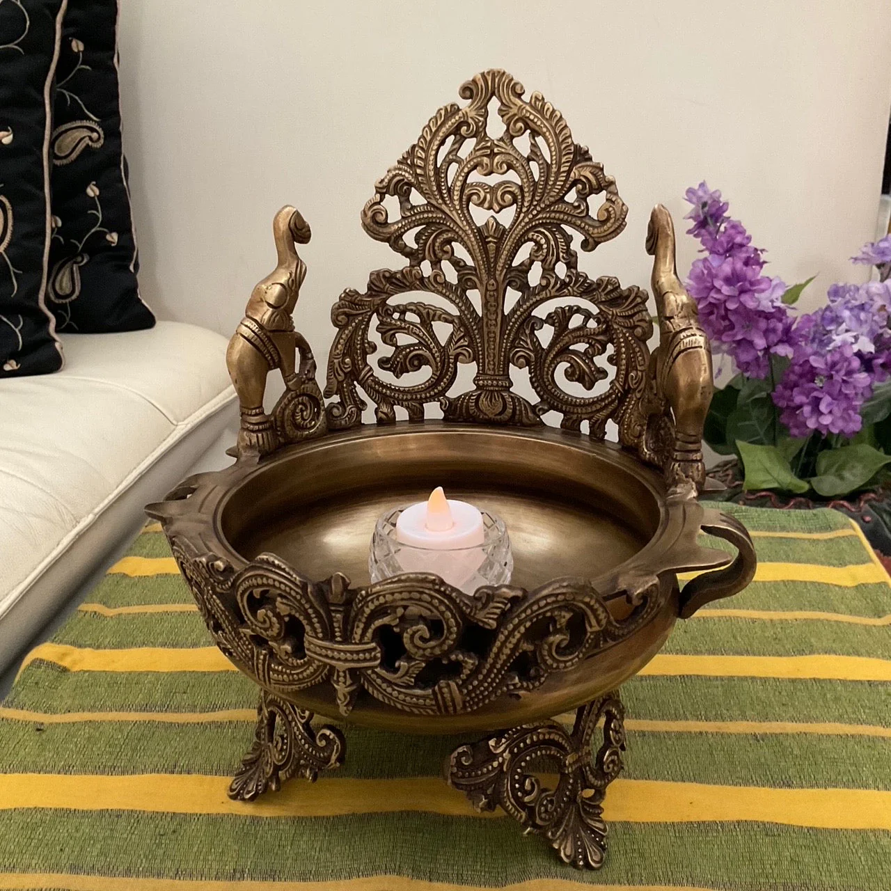 Decorative Brass Elephant Urli With Antique Finish