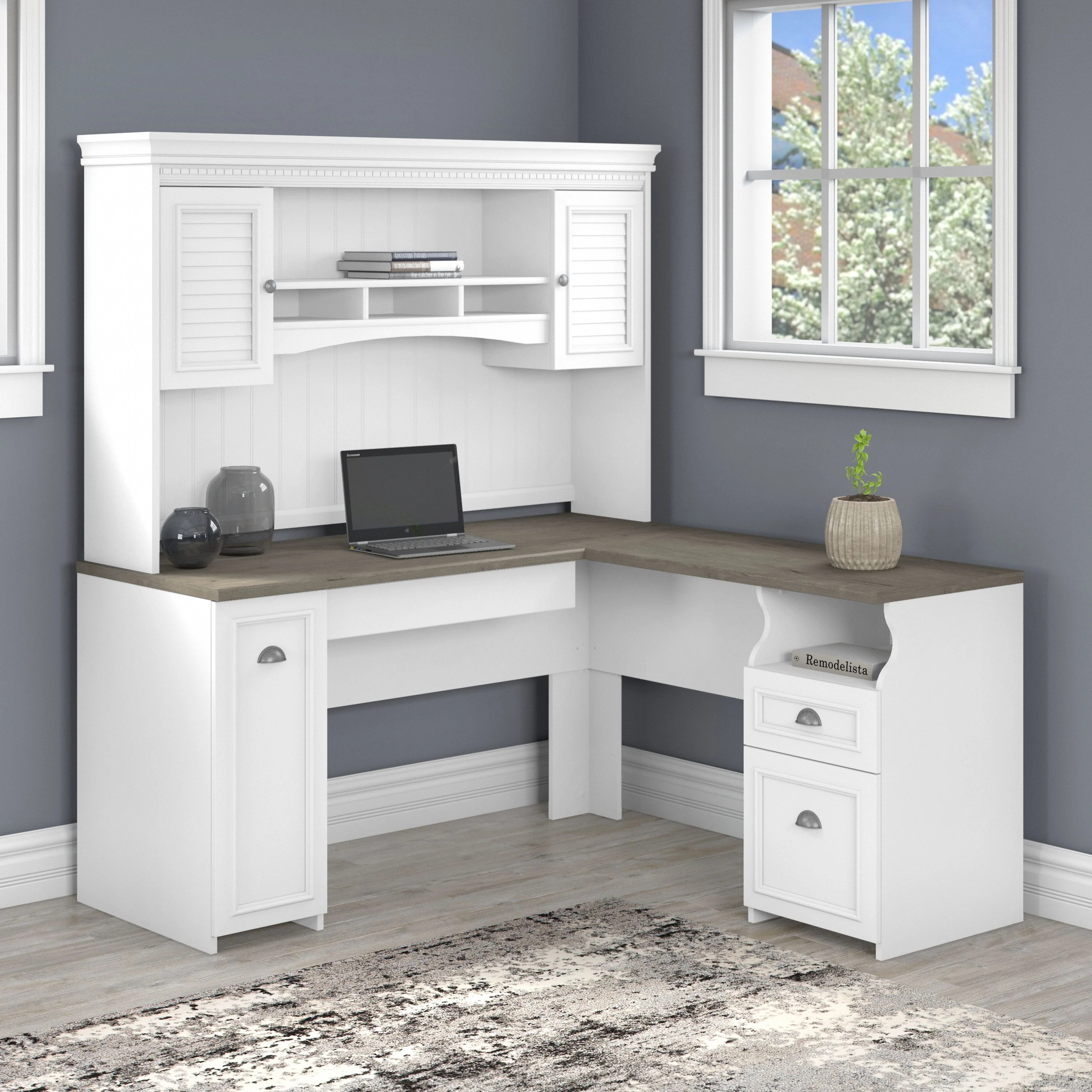 Fairview 60W L Shaped Desk with Hutch