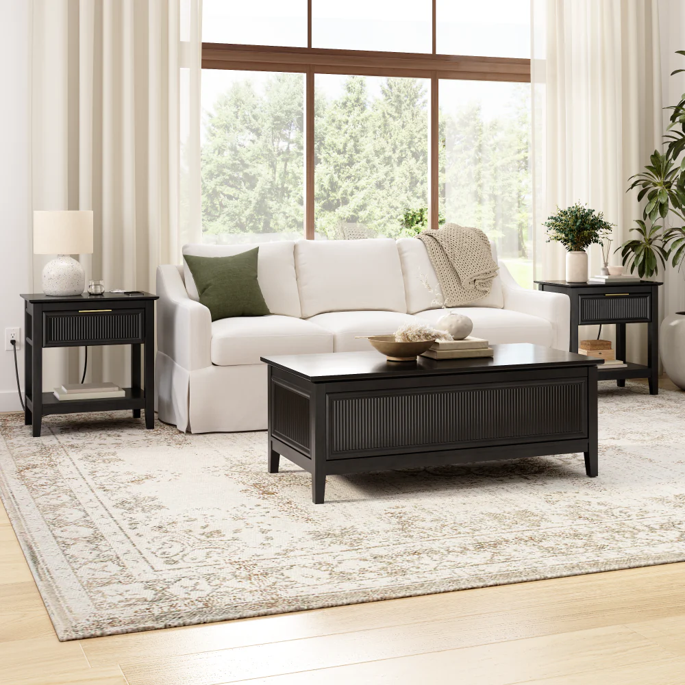 Bush Home Camille Fluted Lift Top Coffee Table and End Tables Set