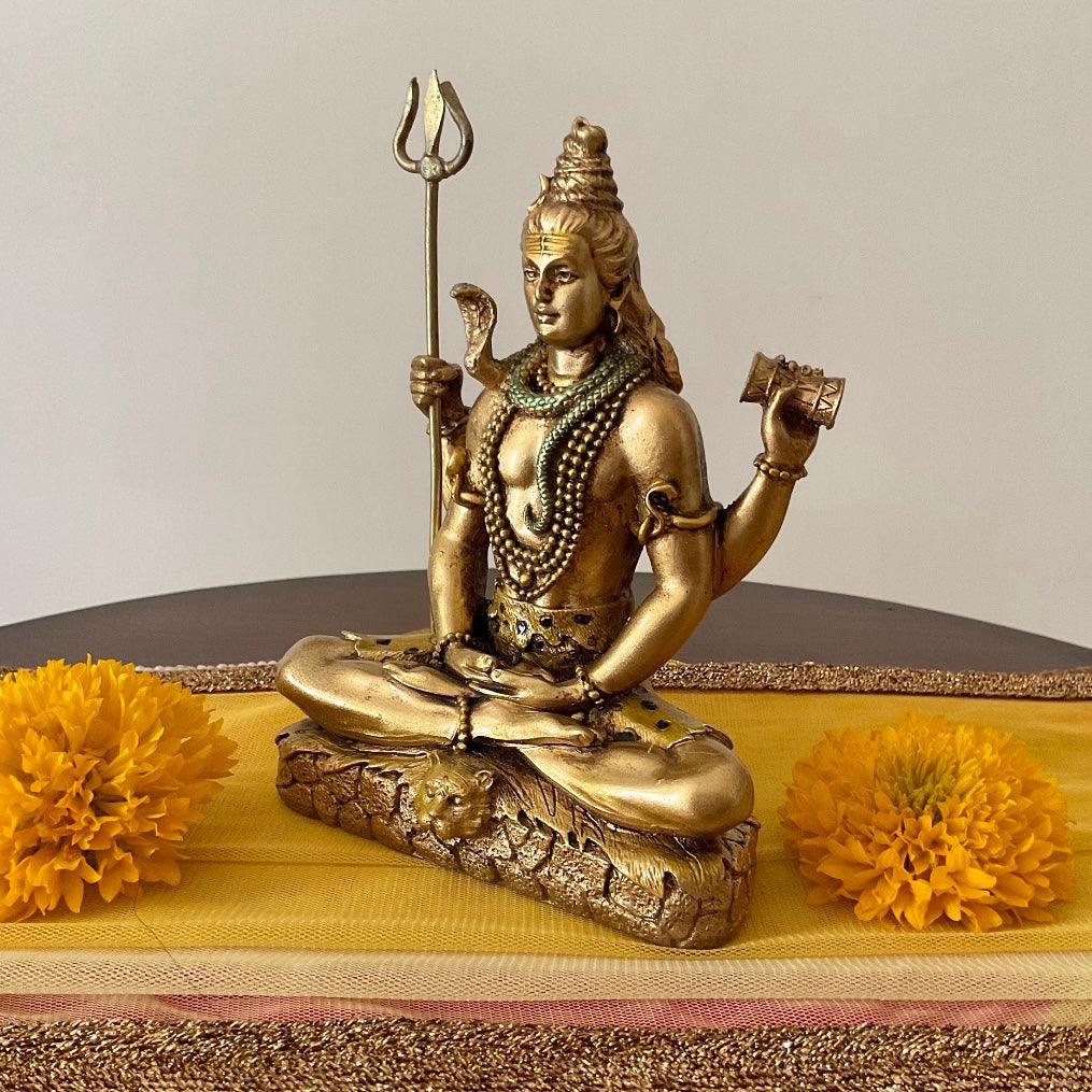 Lord Shiva Copper Finish Marble Dust & Resin Idol -  Hindu God Statue - Decorative Murti