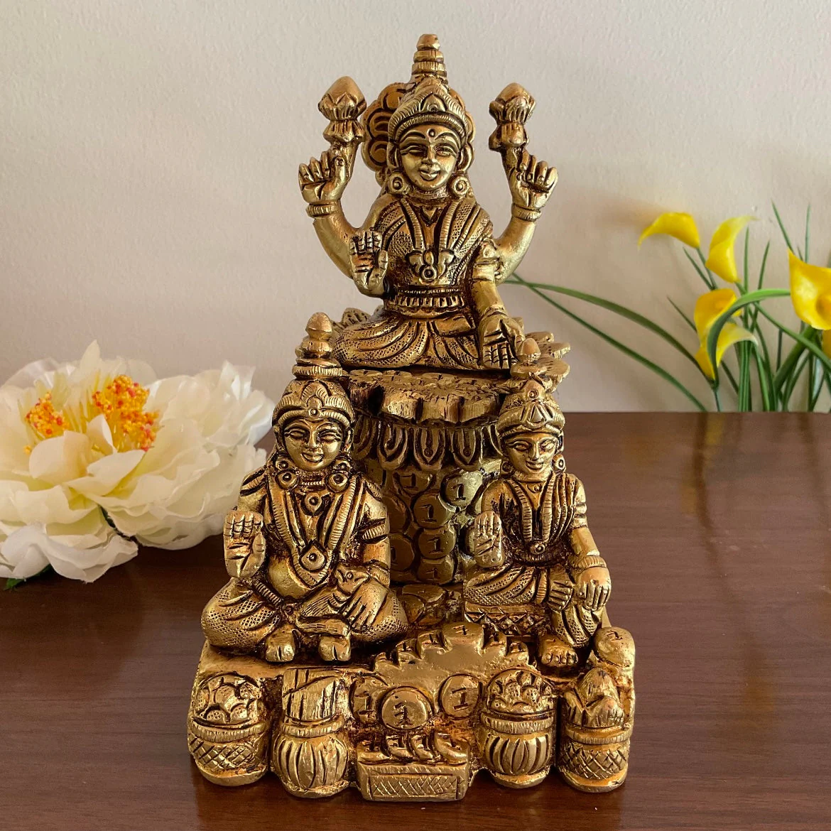 Lakshmi Kuber Brass Idol - Pooja Statue for Home - Festive Decor