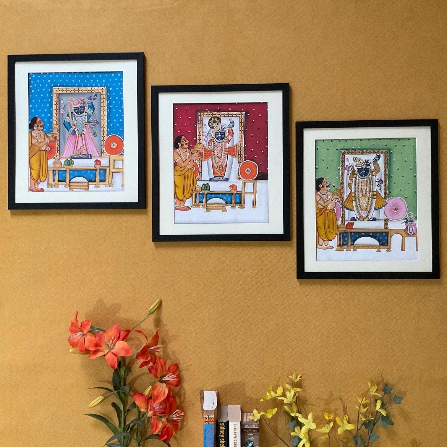Shrinathji Pichwai Painting (Set of 3) - Handpainted Wall Decor