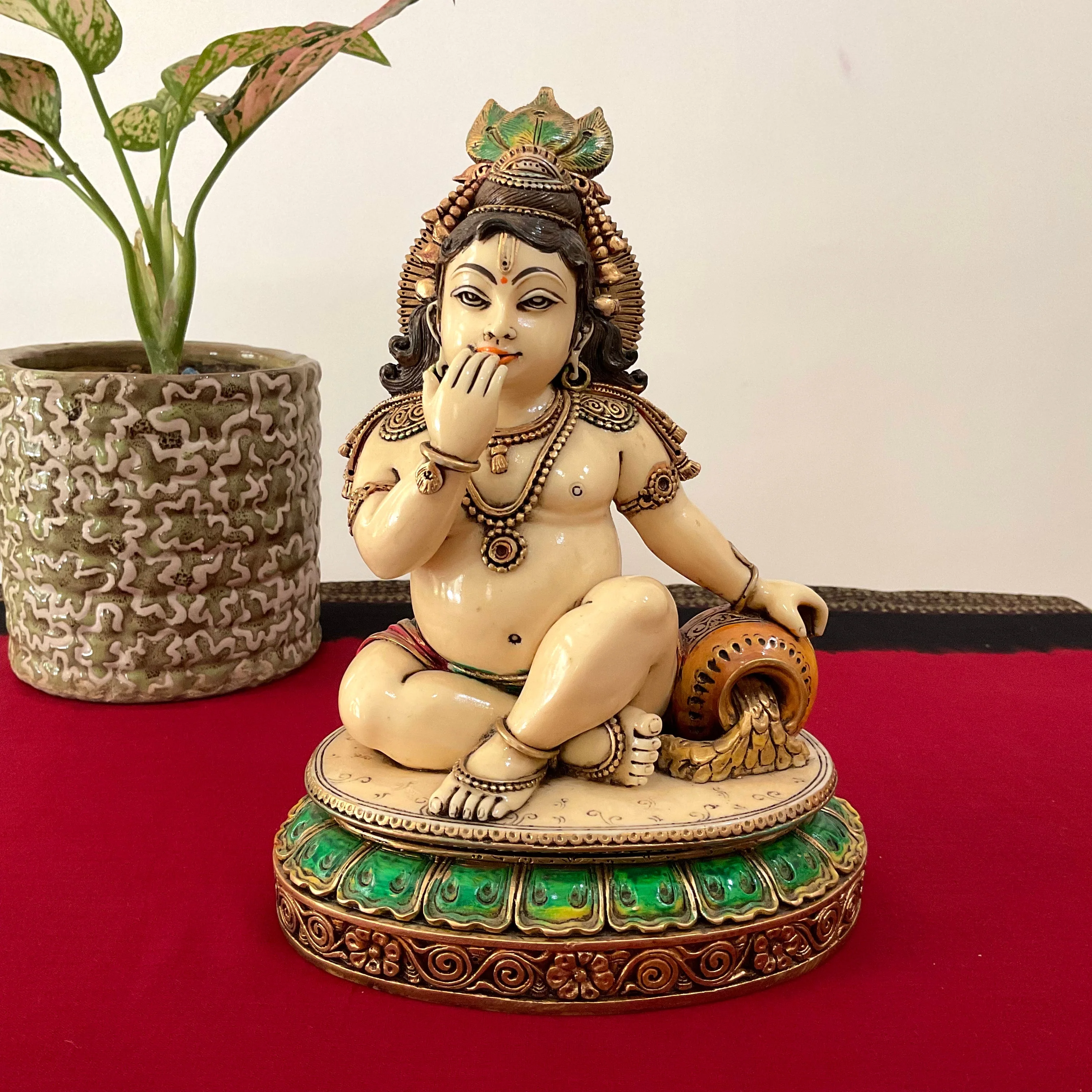 9 Inches Baby Krishna Marble dust & Resin Idol - Makhan Chor Vasudev Murti