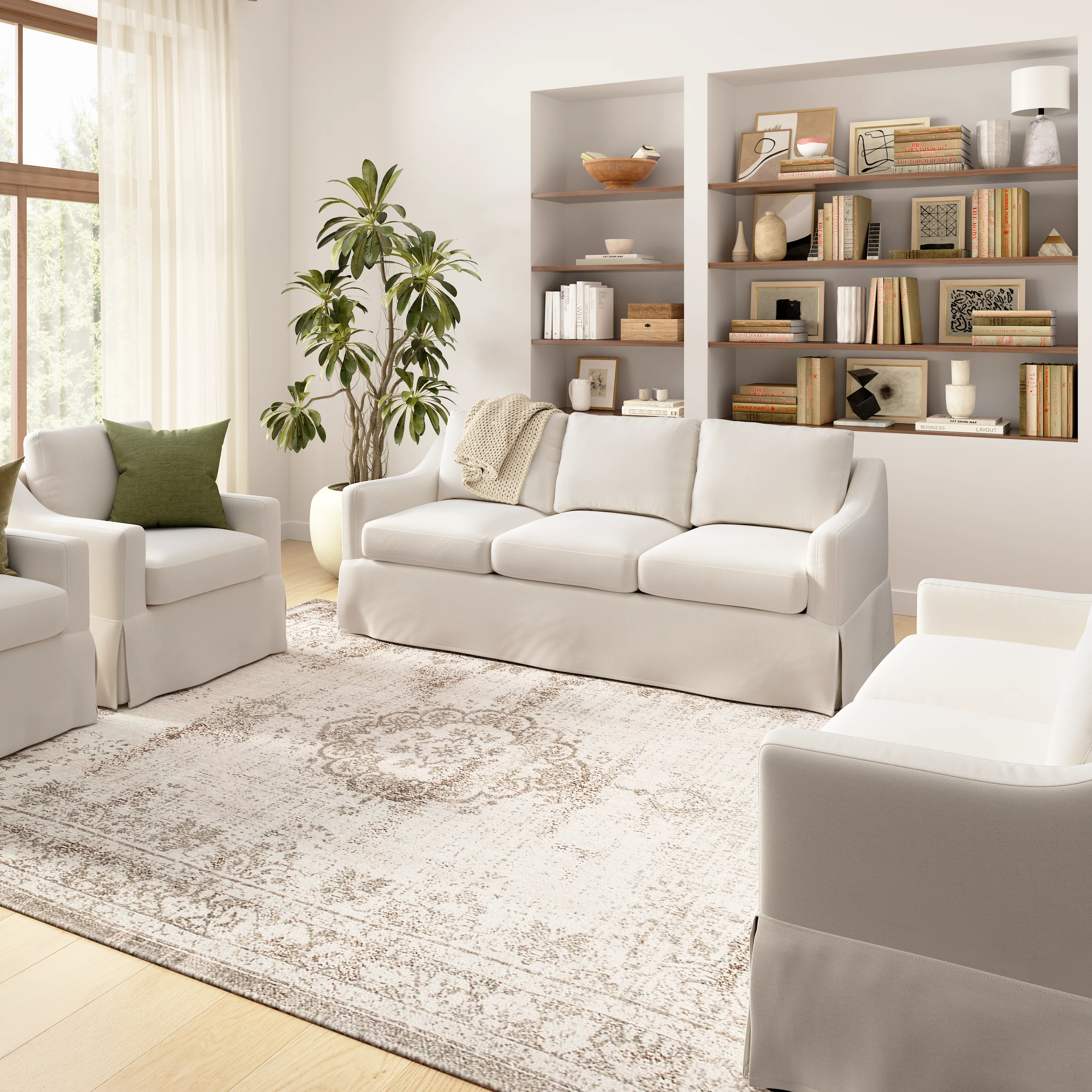 Bush Home Harper 80W Sofa and 2 Swivel Accent Chairs with Slipcovers