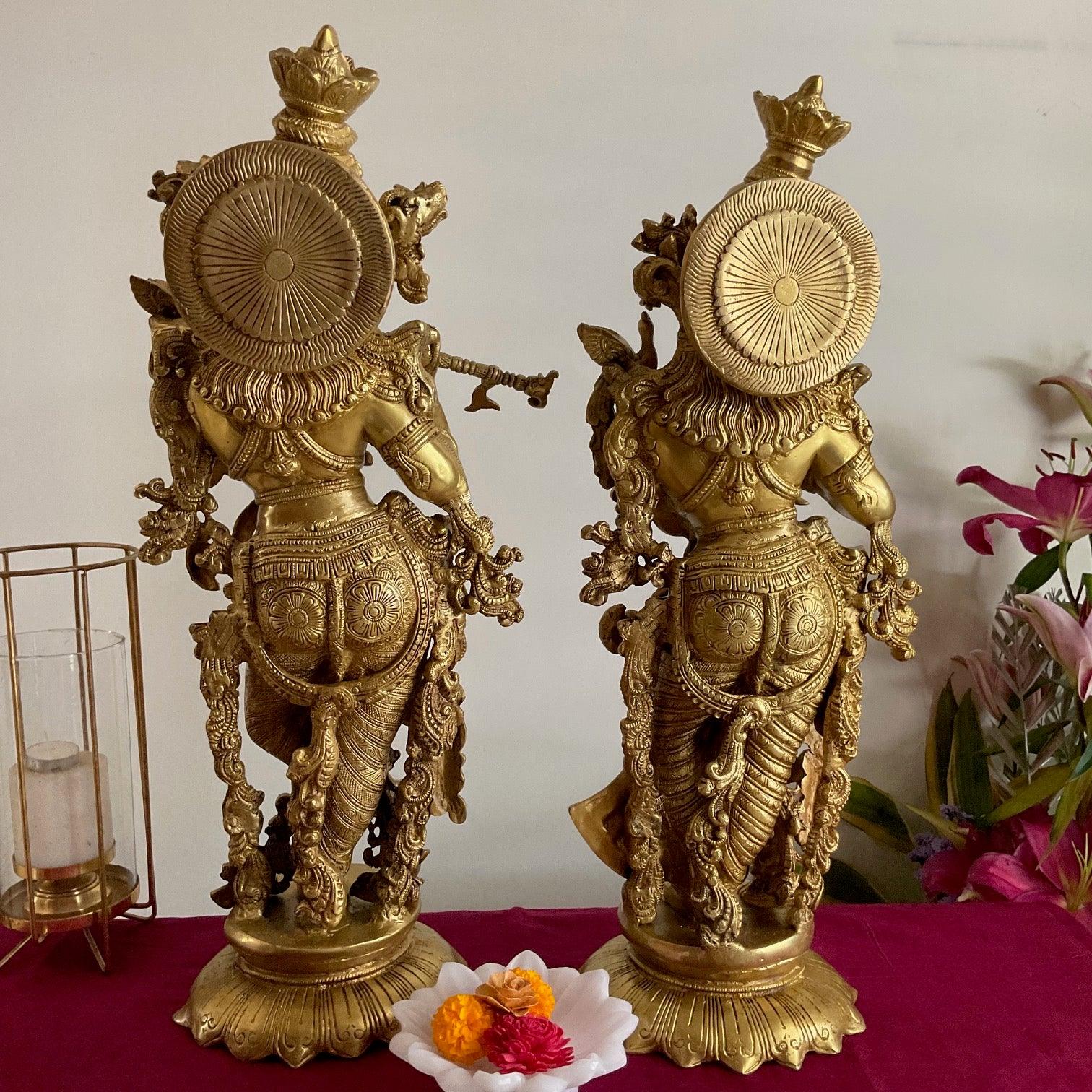 Radha Krishna Brass Idol, 25 Inch Krishna Statue Large - Handmade Decorative Figurines