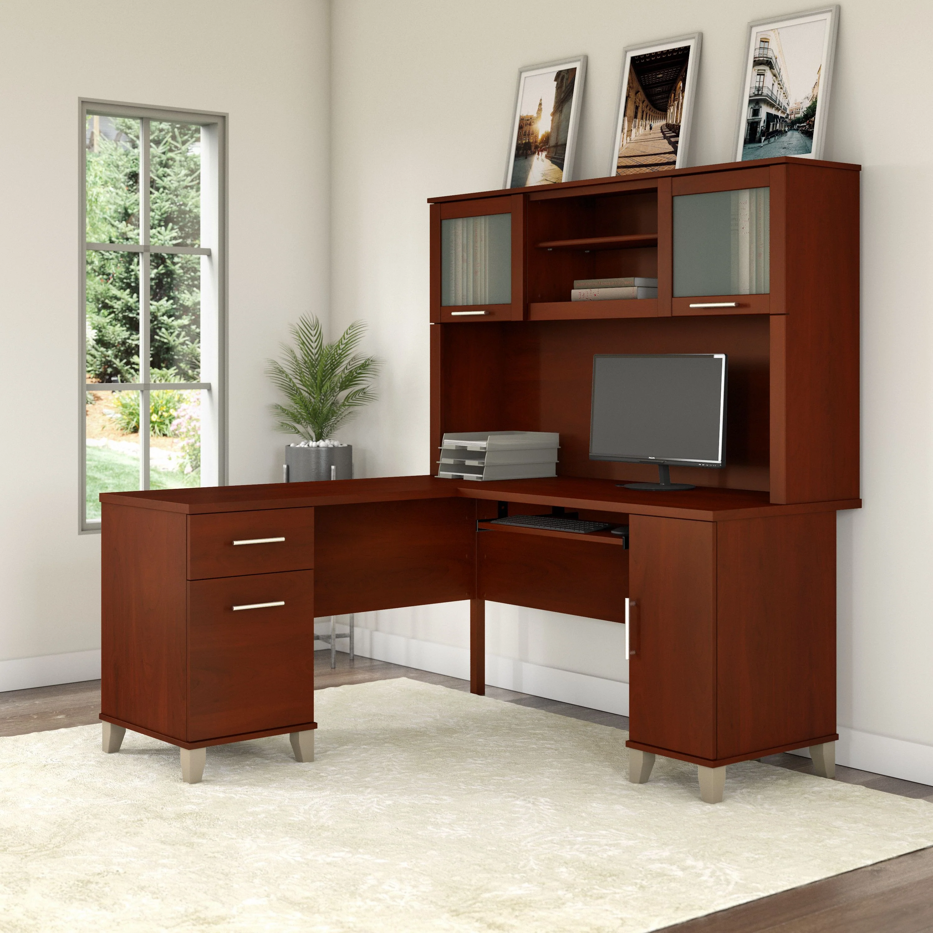 Somerset 60W L Shaped Desk with Hutch