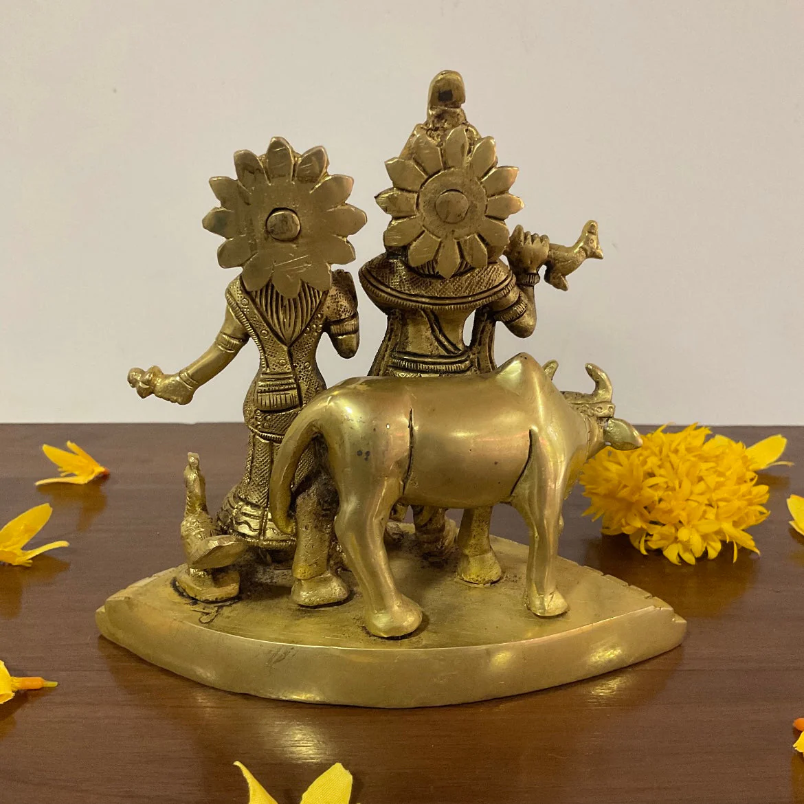 5.5 Inches Radha Krishna With Cow Brass Idol and Statue - Pooja Murti for Home - Festive Decor