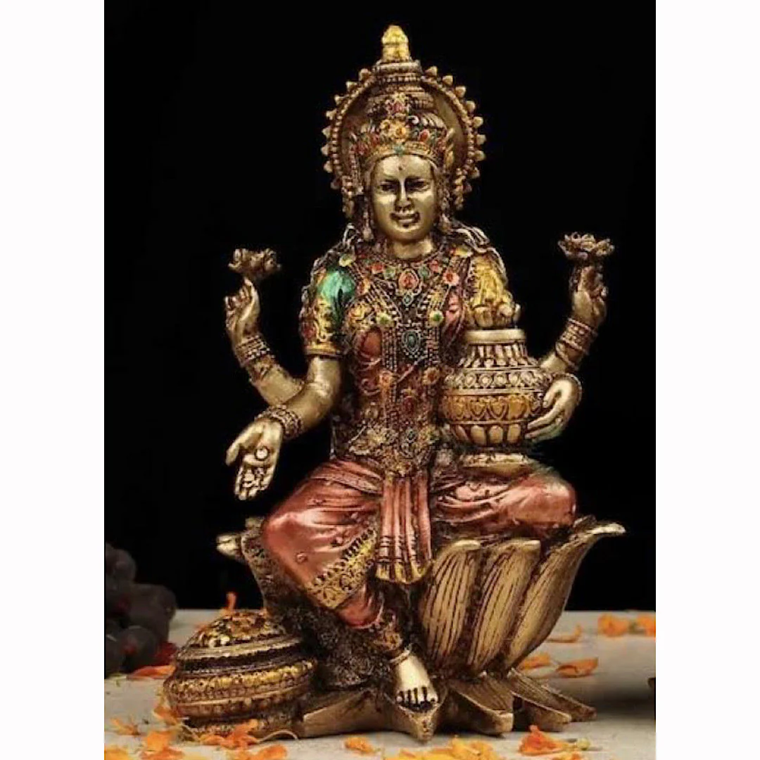 7 Inches Goddess Lakshmi Statue, Copper finish Marble Dust Idol