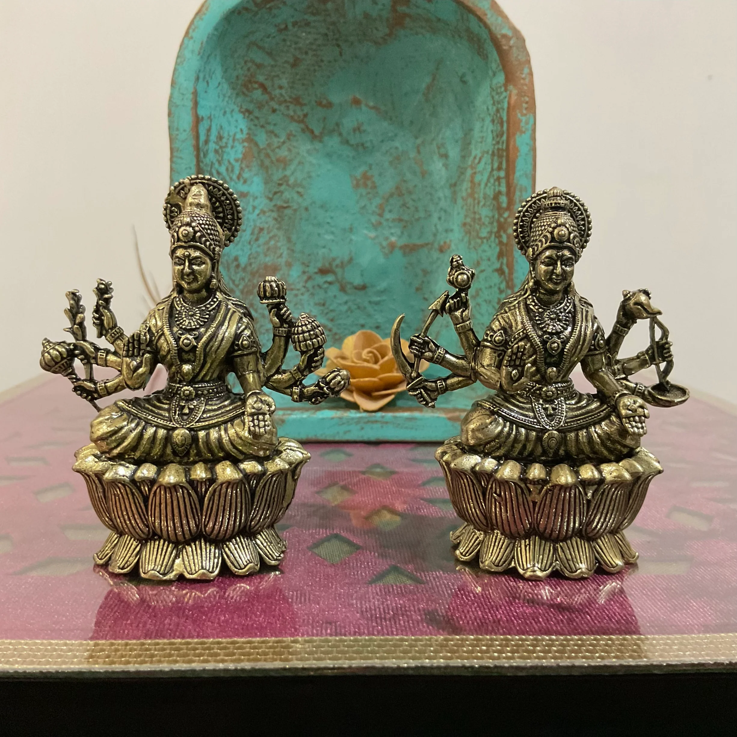 3 Inch Ashtalakshmi Brass Idol - Lightweight Brass Decorative Figurine