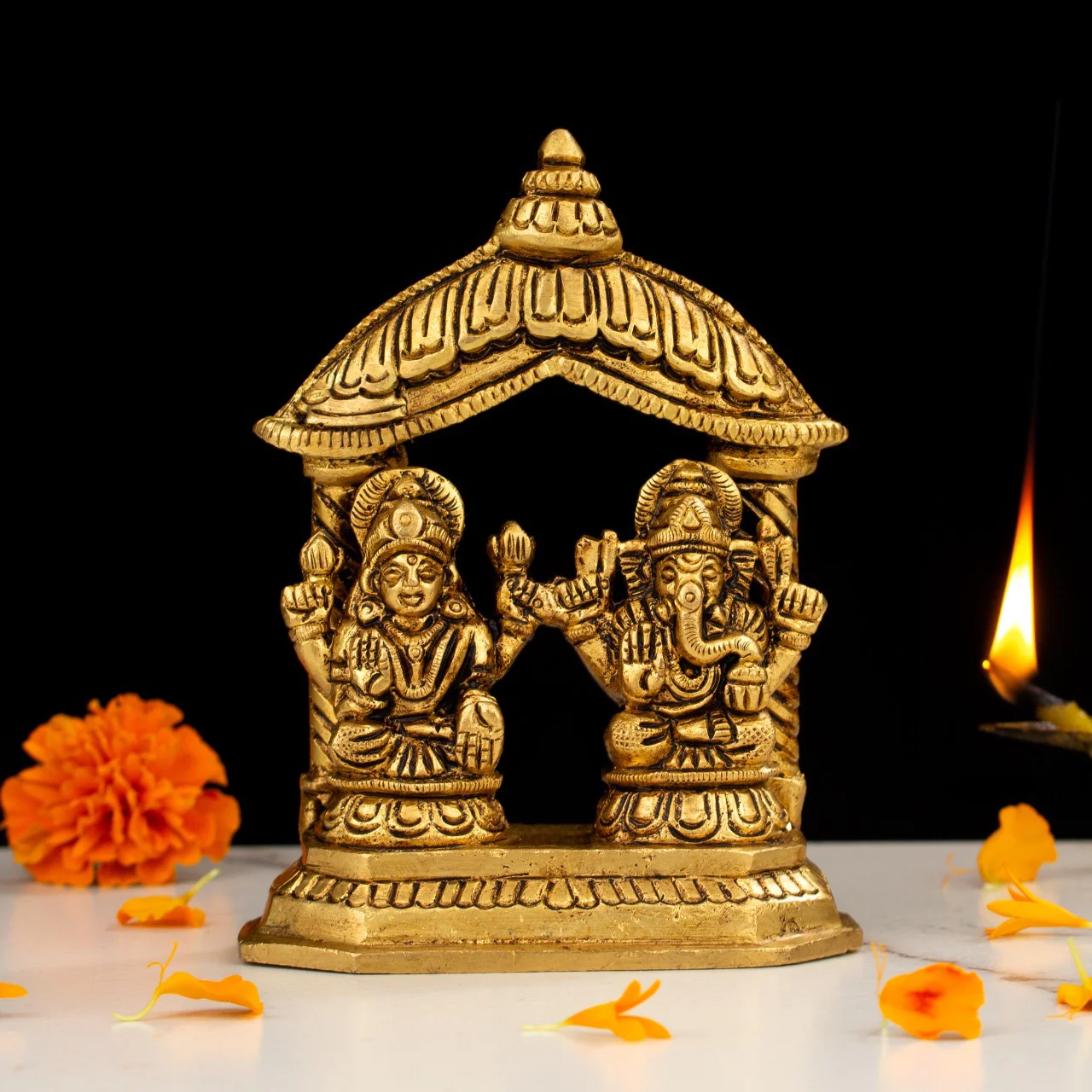 Lakshmi Ganesh Temple Brass Idol Home Pooja Decor
