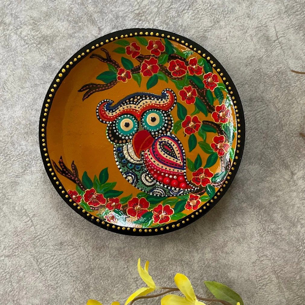 Mandala & Bird Colourful Handmade Dot Painting Wall Decor - Wall Plate Hanging - Set of 4