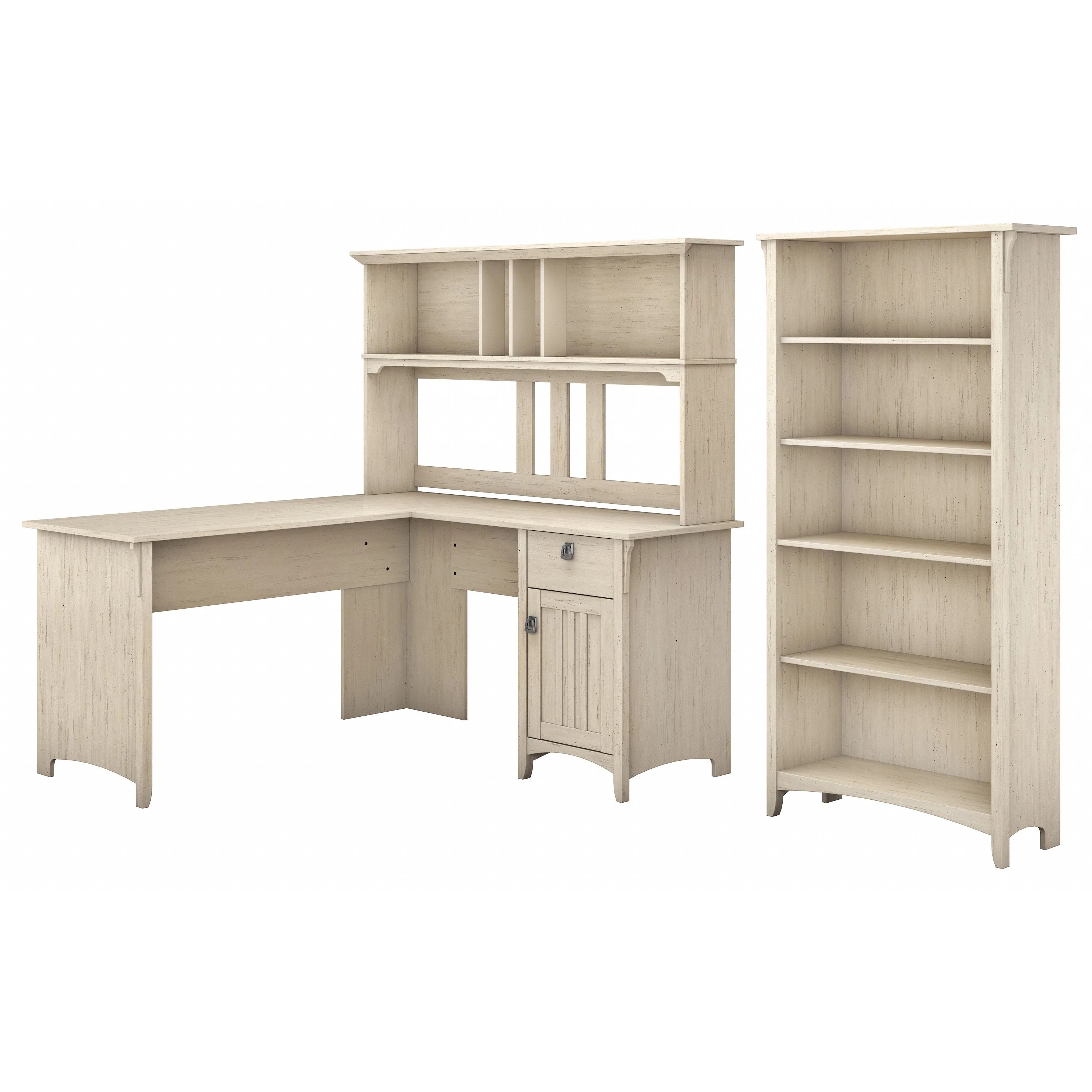 Salinas 60W L Shaped Desk with Hutch and 5 Shelf Bookcase