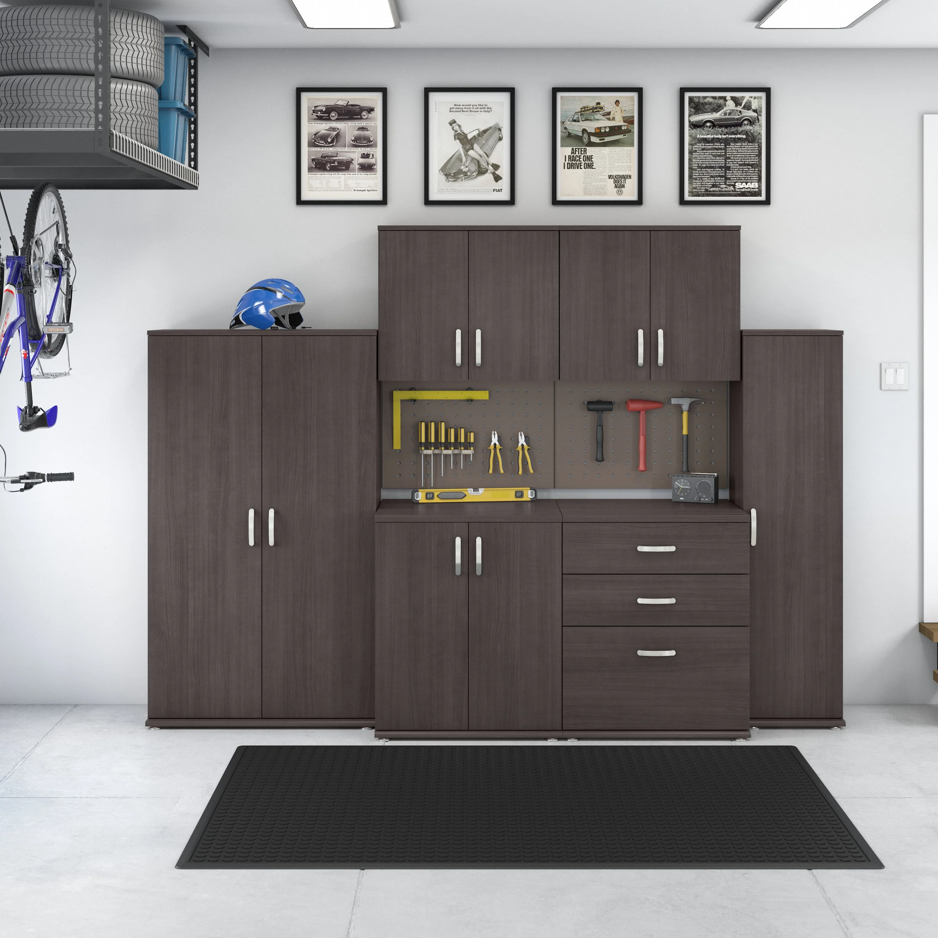 Universal 6 Piece Modular Garage Storage Set with Floor and Wall Cabinets