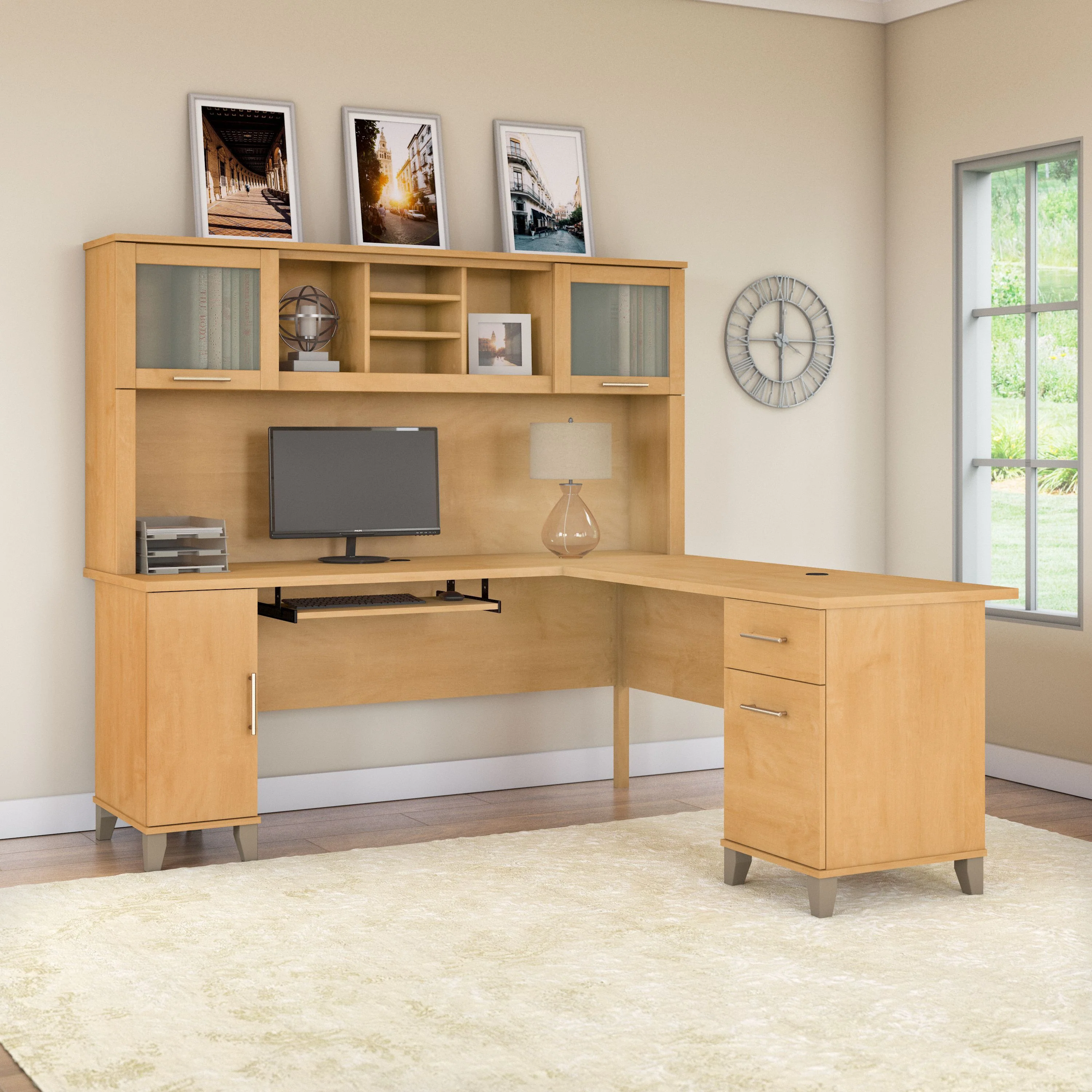 Somerset 72W L Shaped Desk with Hutch