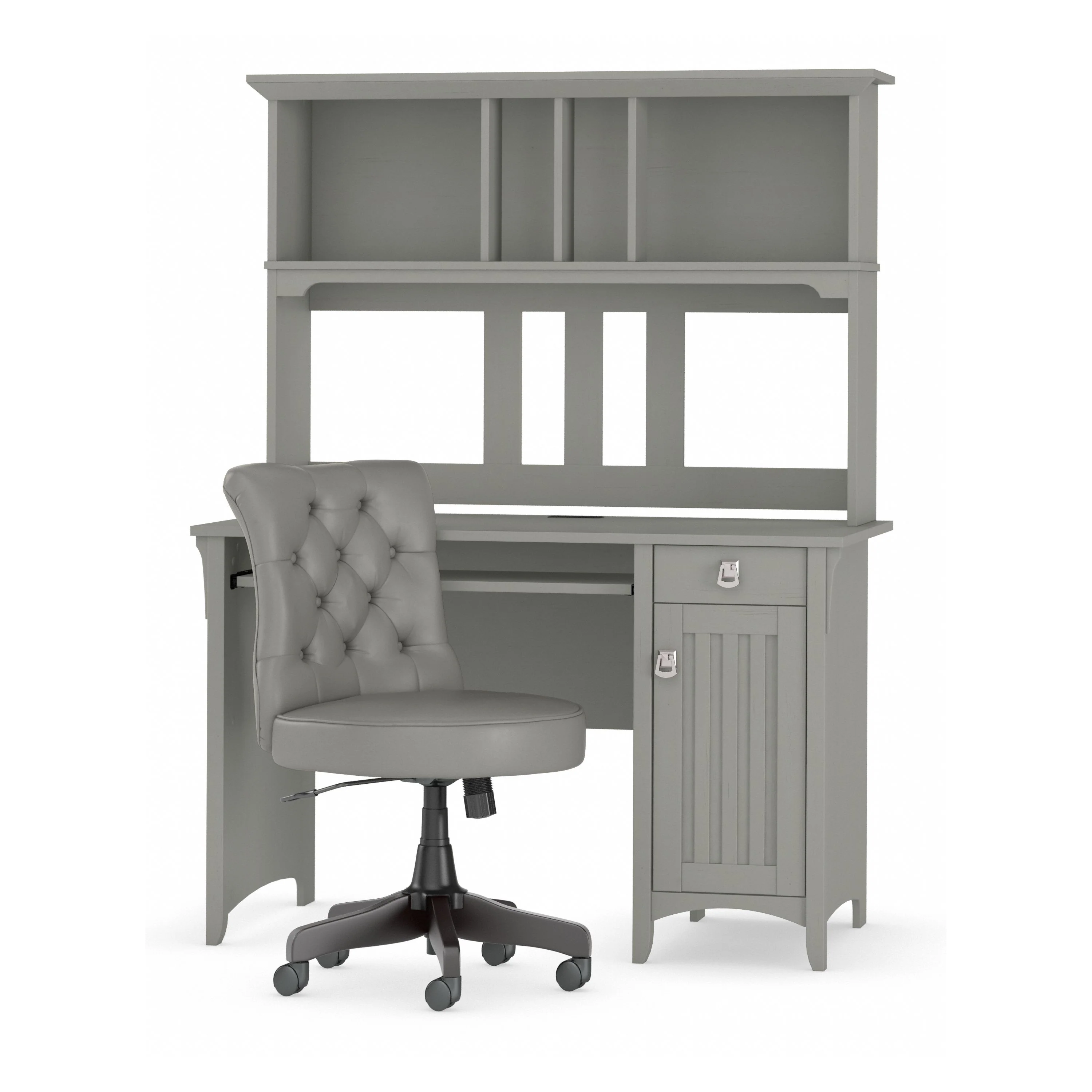 Salinas 48W Computer Desk with Hutch and Mid Back Tufted Office Chair