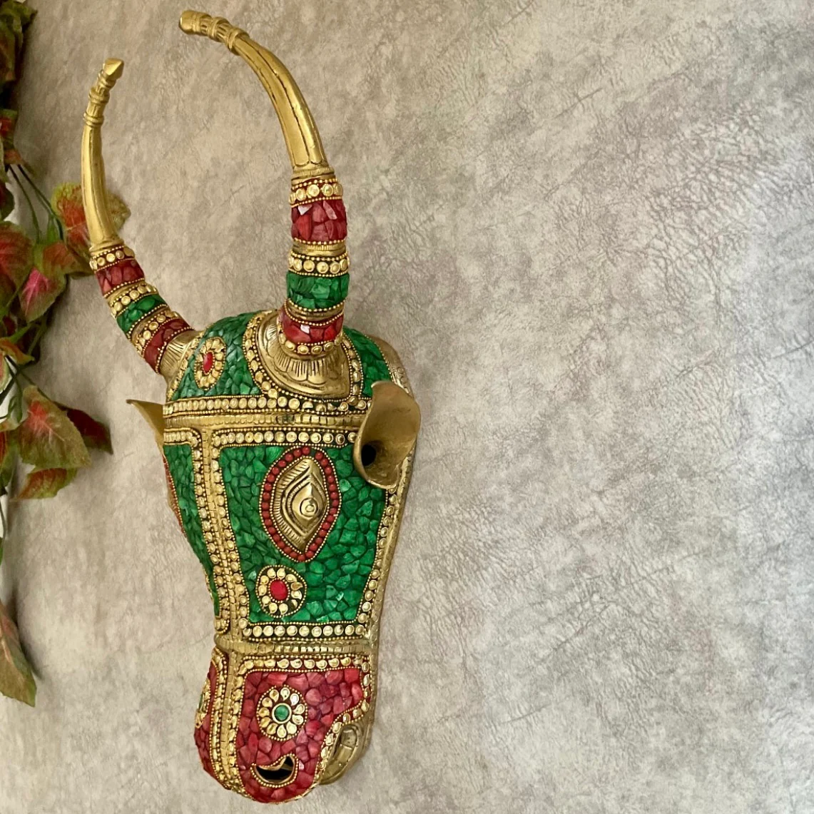 Nandi Brass Decor With Stonework - Divine Wall Hanging