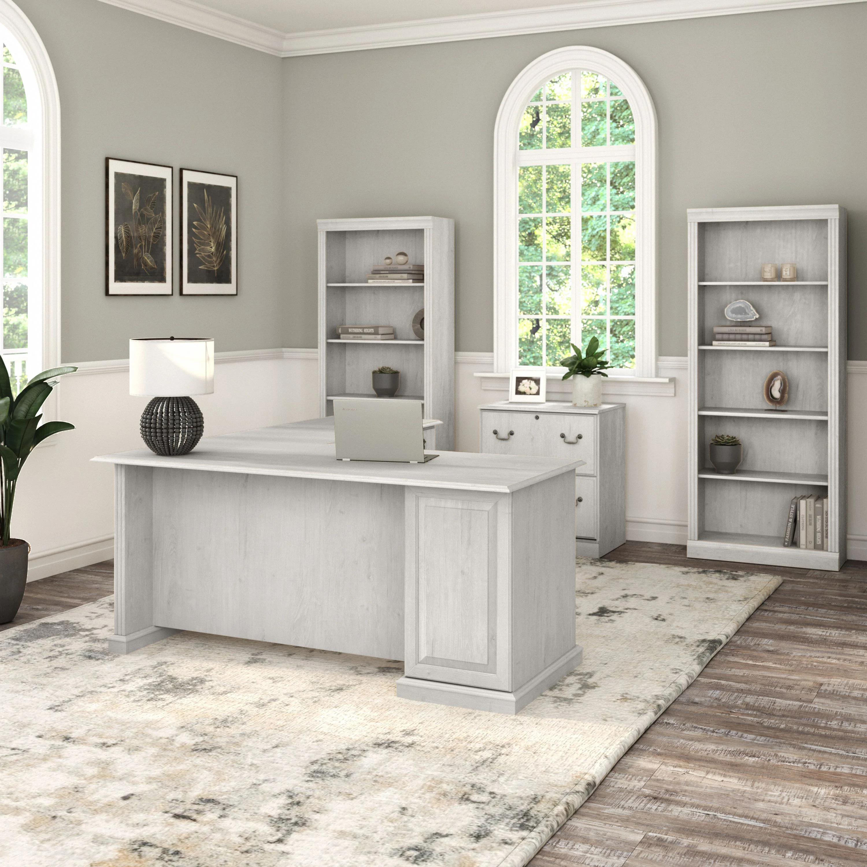 Saratoga L Shaped Computer Desk with File Cabinet and Bookcase Set