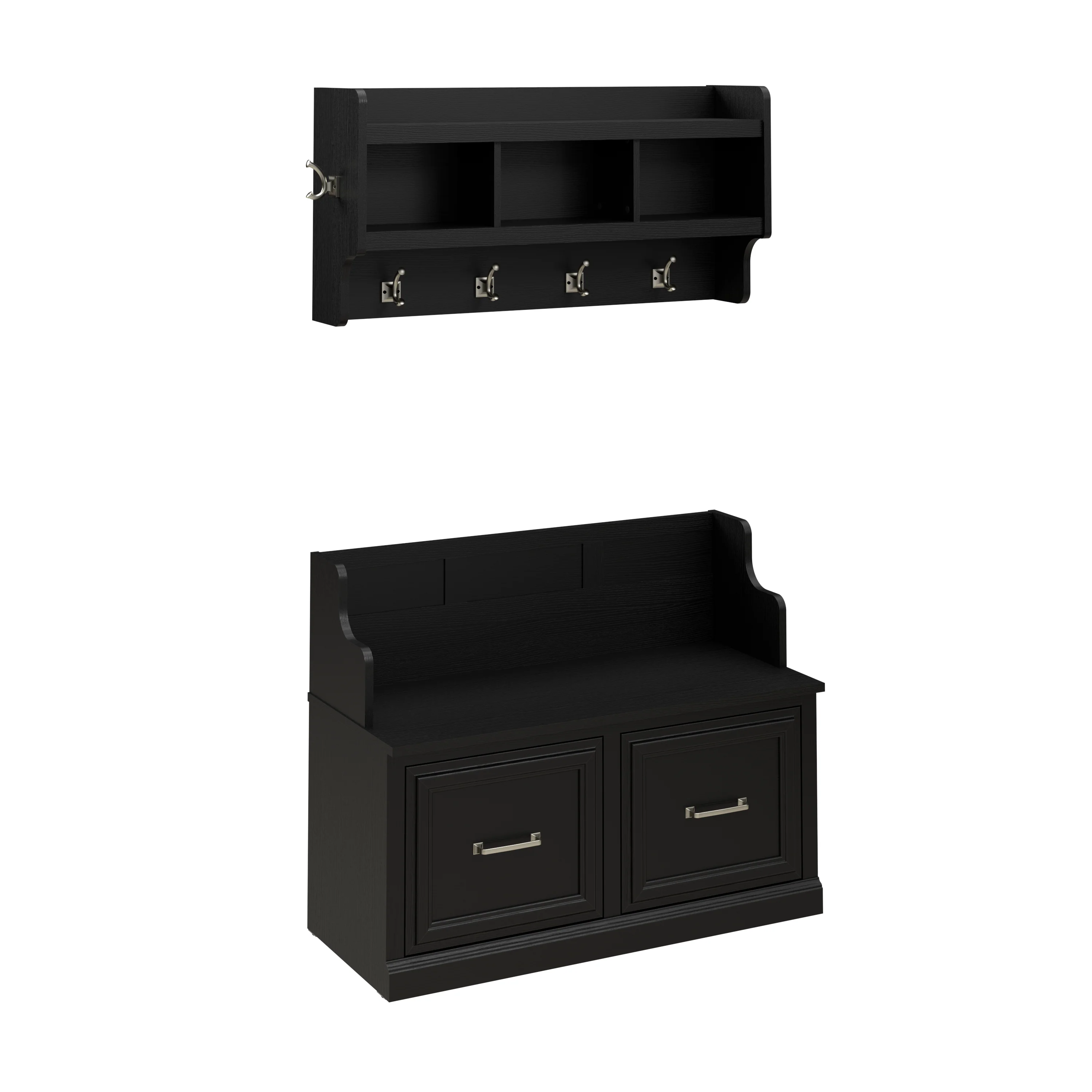 Woodland 40W Entryway Bench with Doors and Wall Mounted Coat Rack