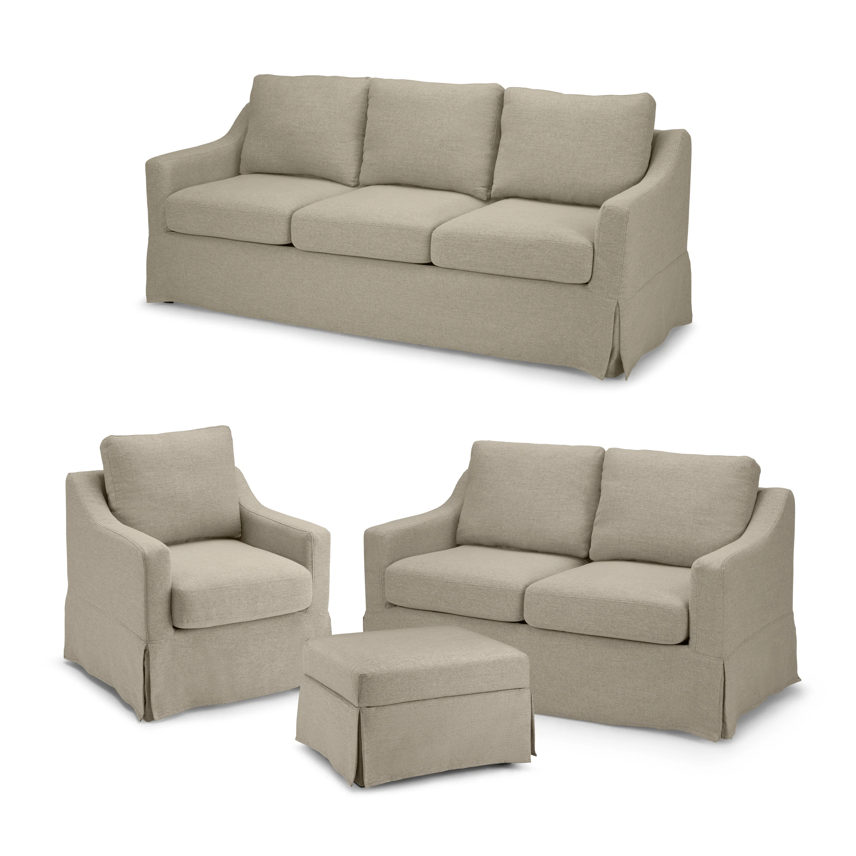 Bush Home Harper 80W Sofa, 57W Loveseat, Swivel Accent Chair, and Storage Ottoman with Slipcovers