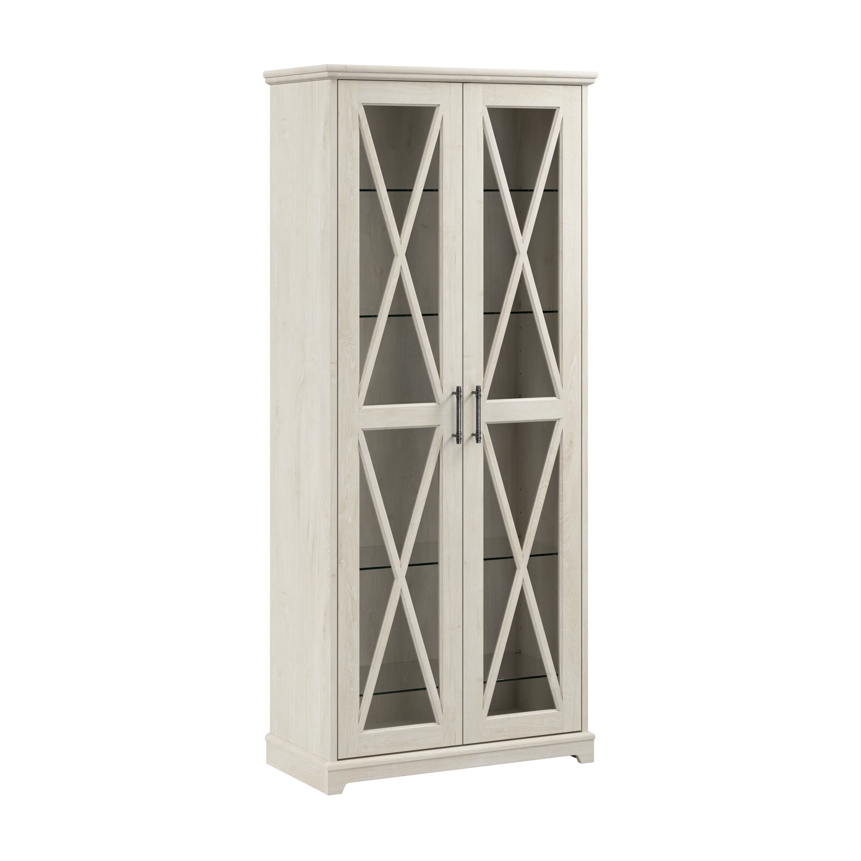 Lennox Farmhouse Curio Cabinet with Glass Doors and Shelves