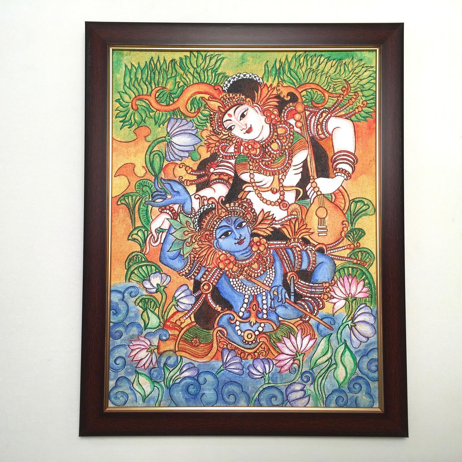 Radha Krishna Kerala Mural - Handpainted Wall Decor