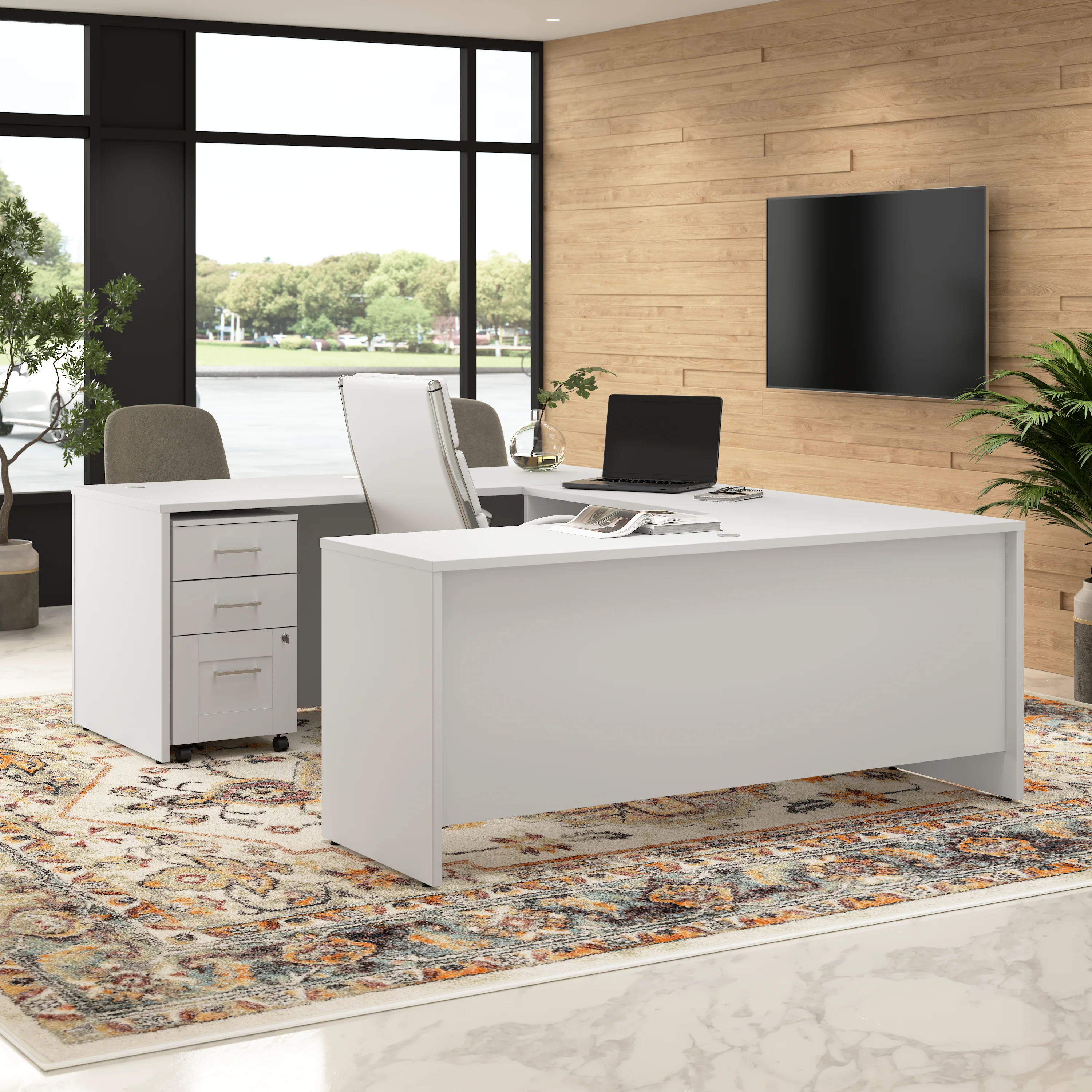 Hampton Heights 72W x 30D U Station with 3 Drawer Mobile File Cabinet