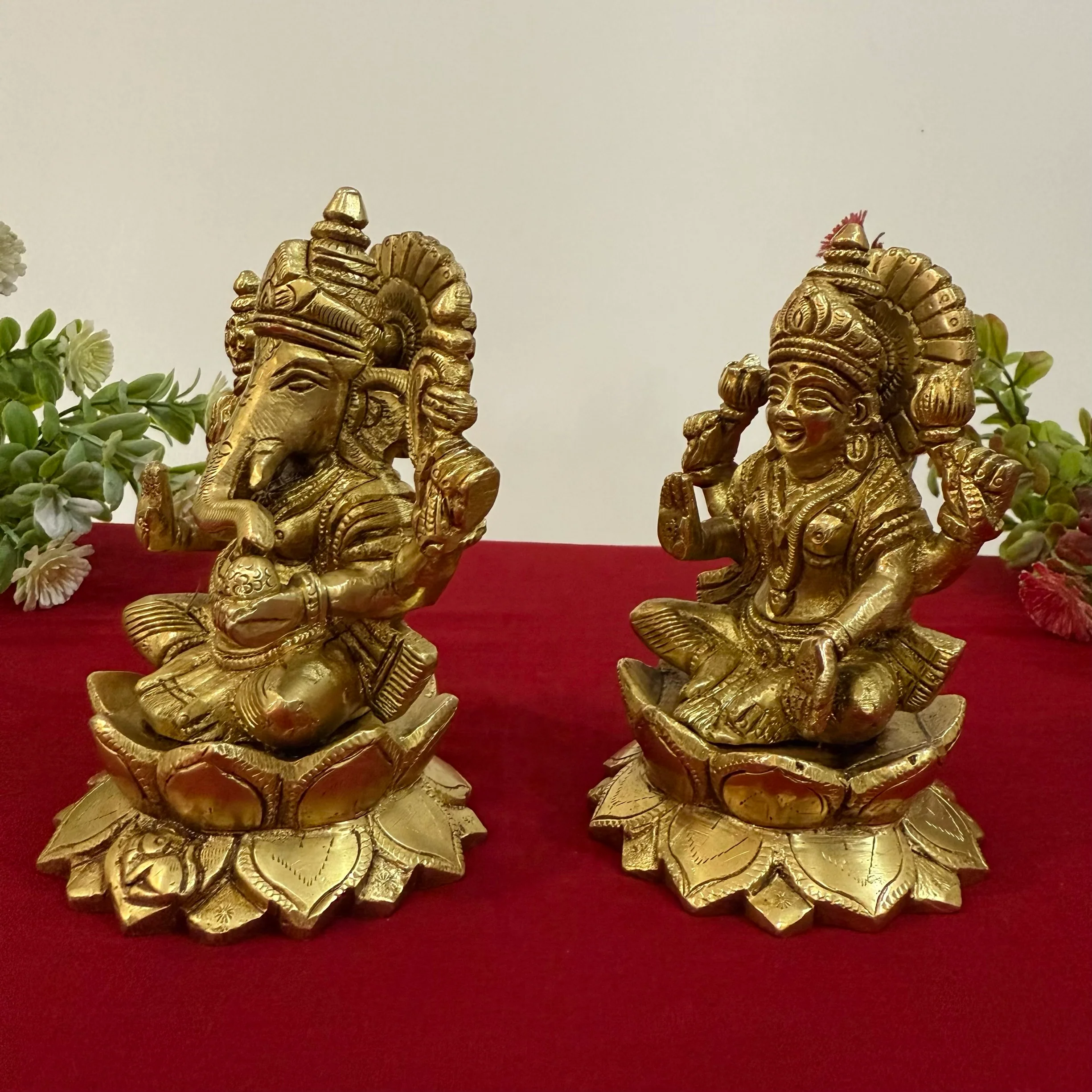 5 Inches Brass Lakshmi Ganesh Statue - Pooja Idol for Home - Festive Decor