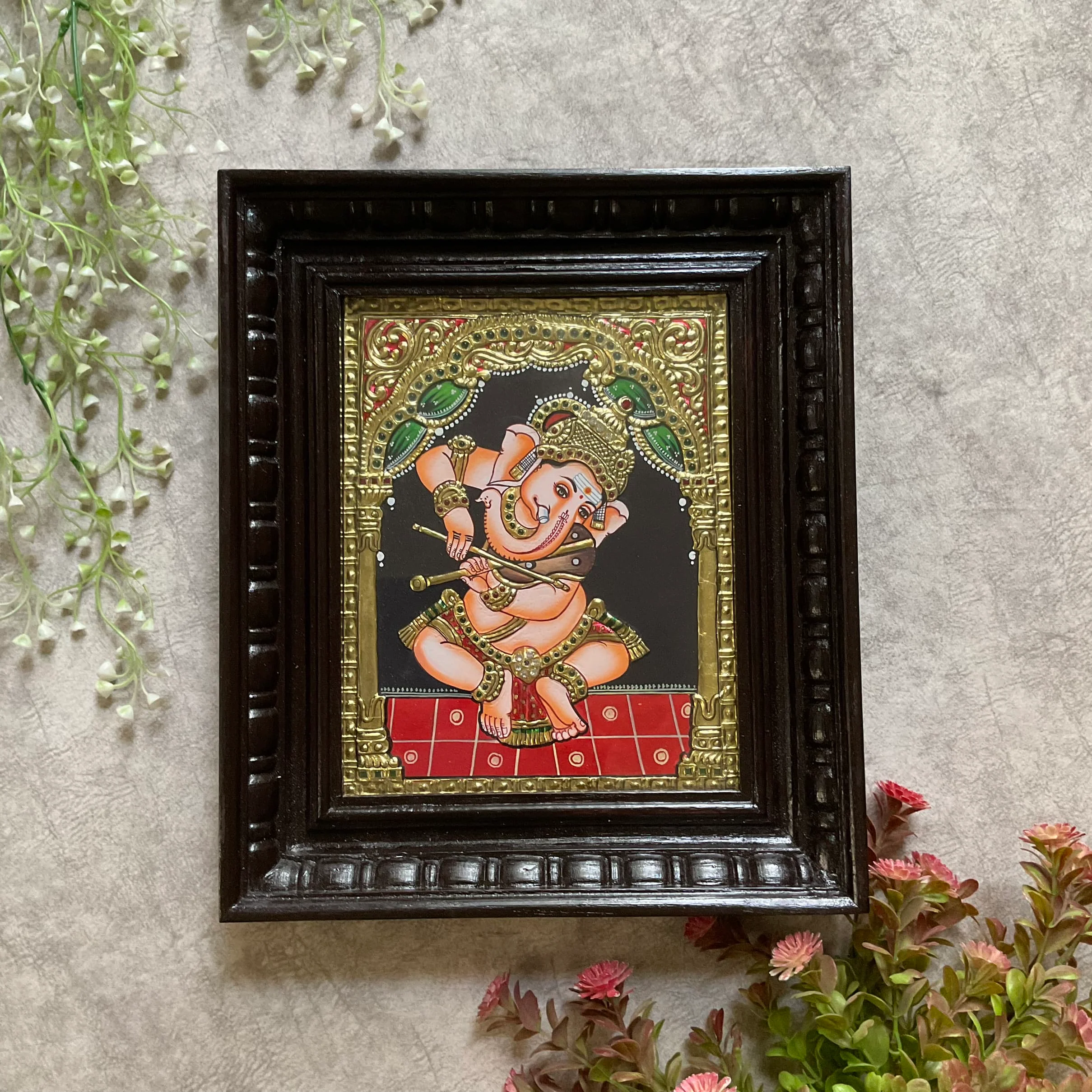 Lord Ganesha Tanjore Painting (Set of 3) - Traditional Wall Art